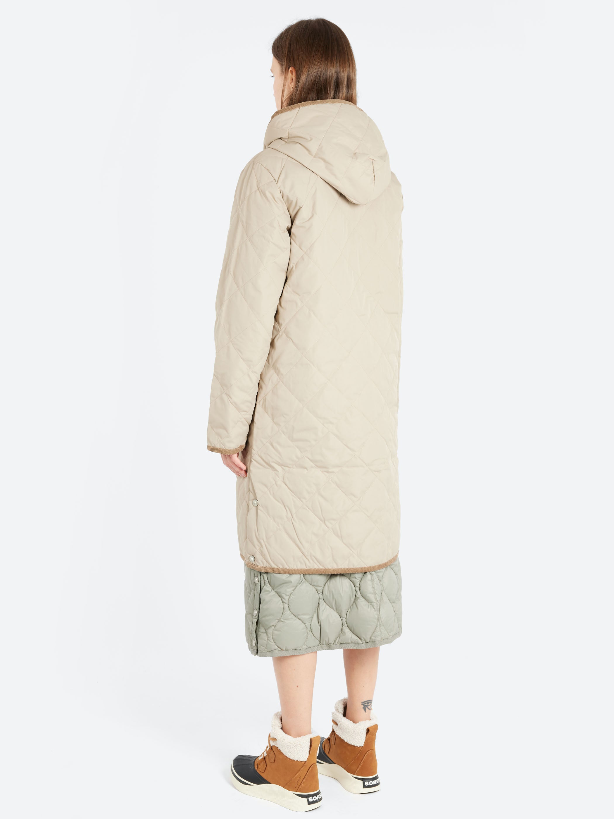 Piping Hood Long Down Coat
