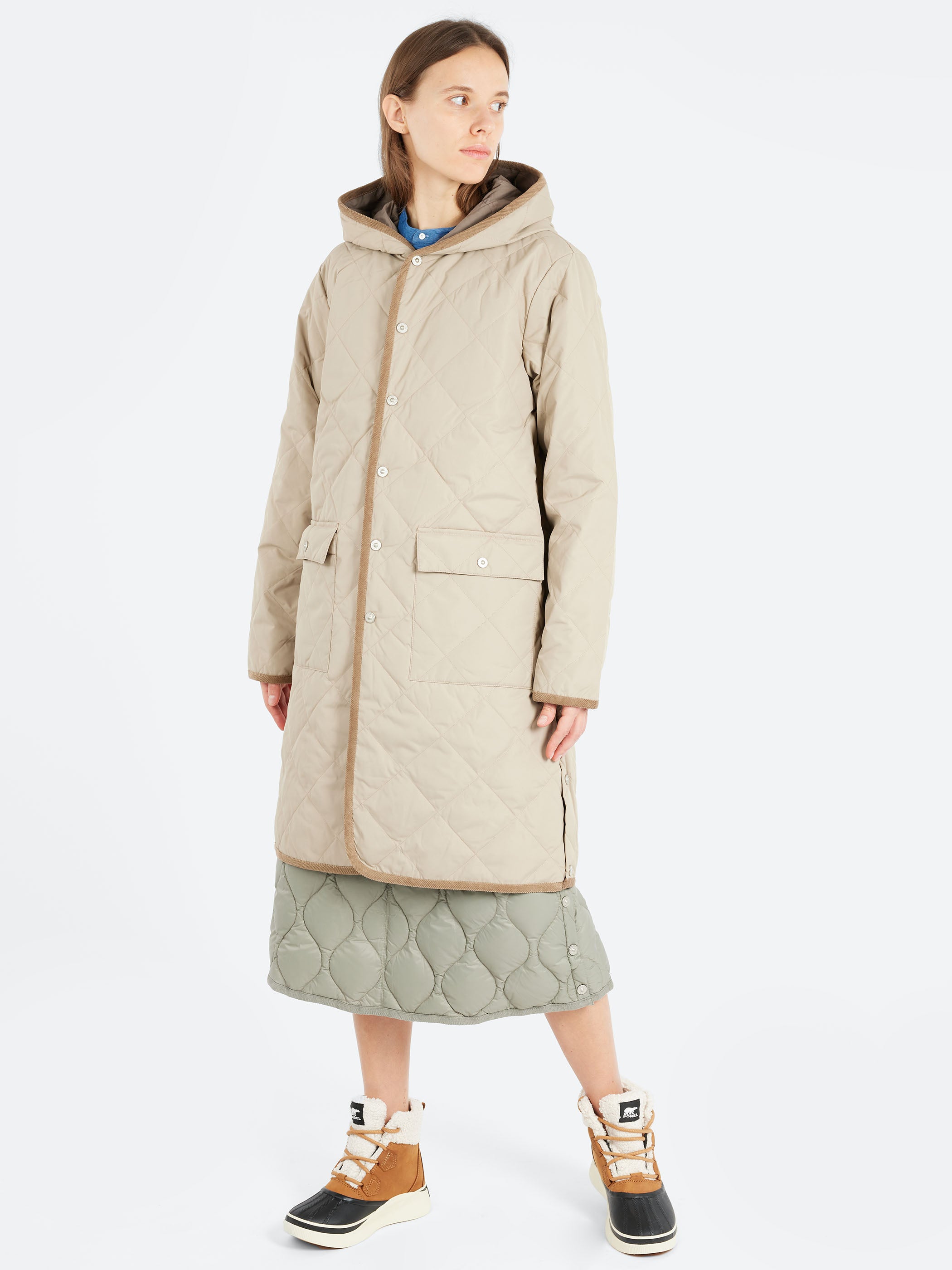 Piping Hood Long Down Coat
