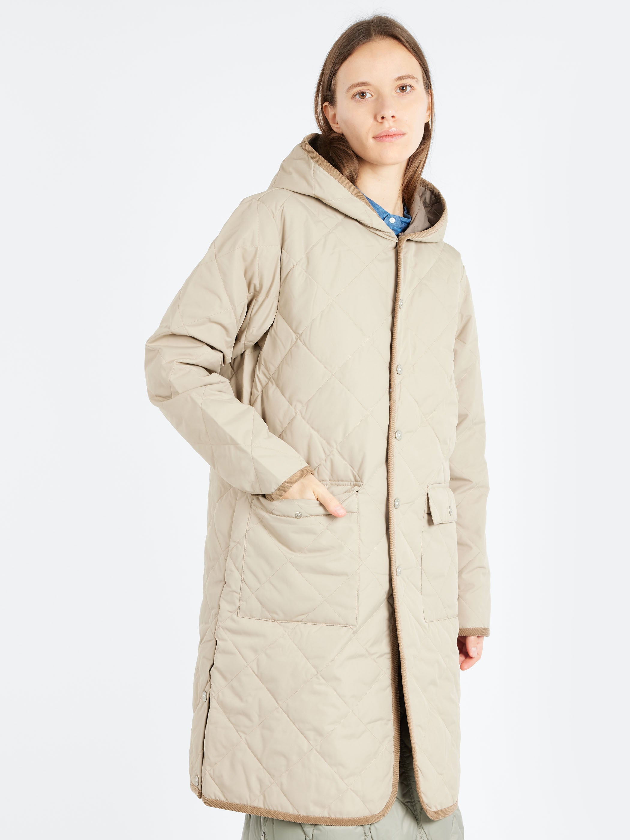 Piping Hood Long Down Coat