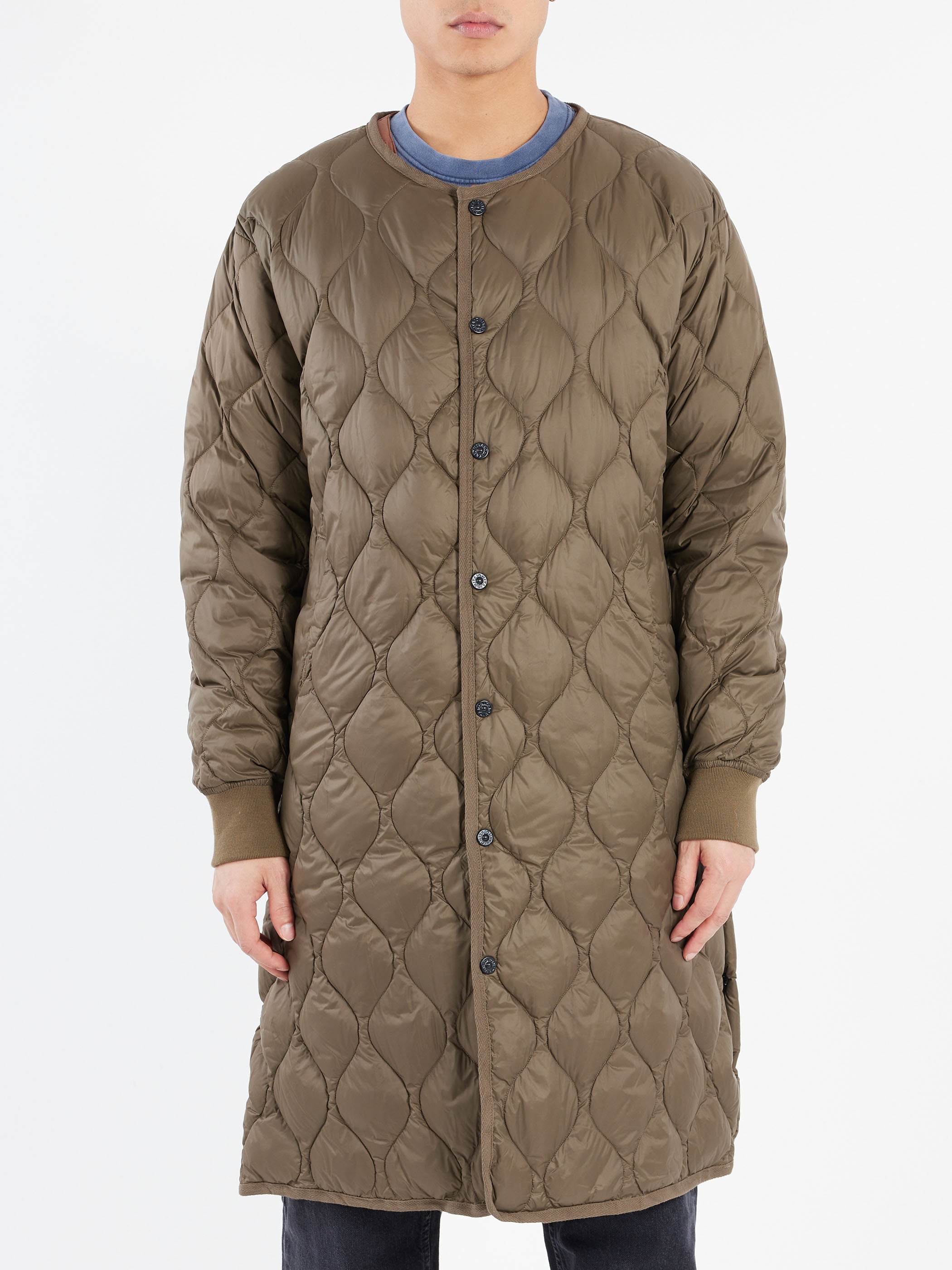 Military Crew Neck Long Down Jacket