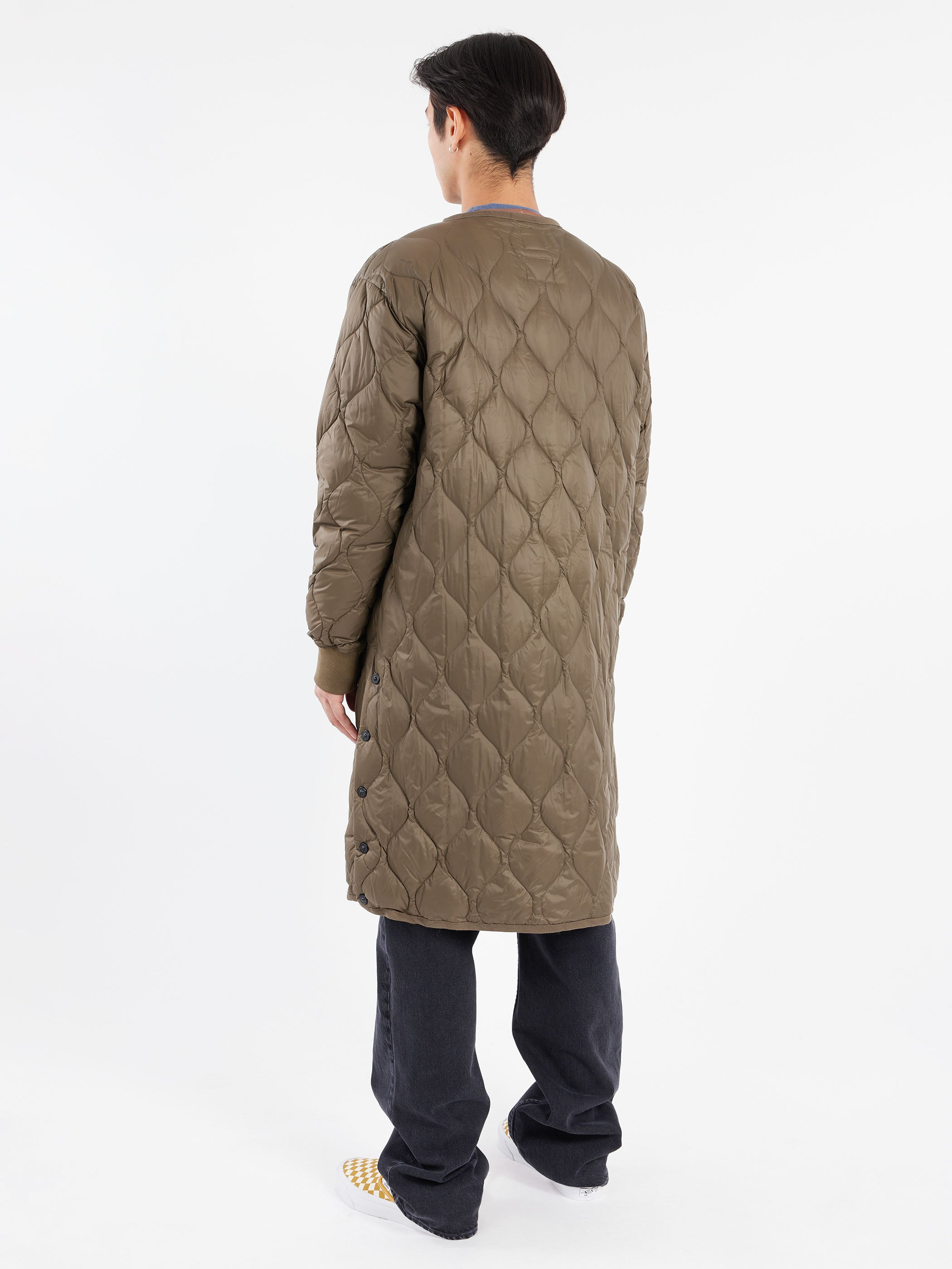 Military Crew Neck Long Down Jacket