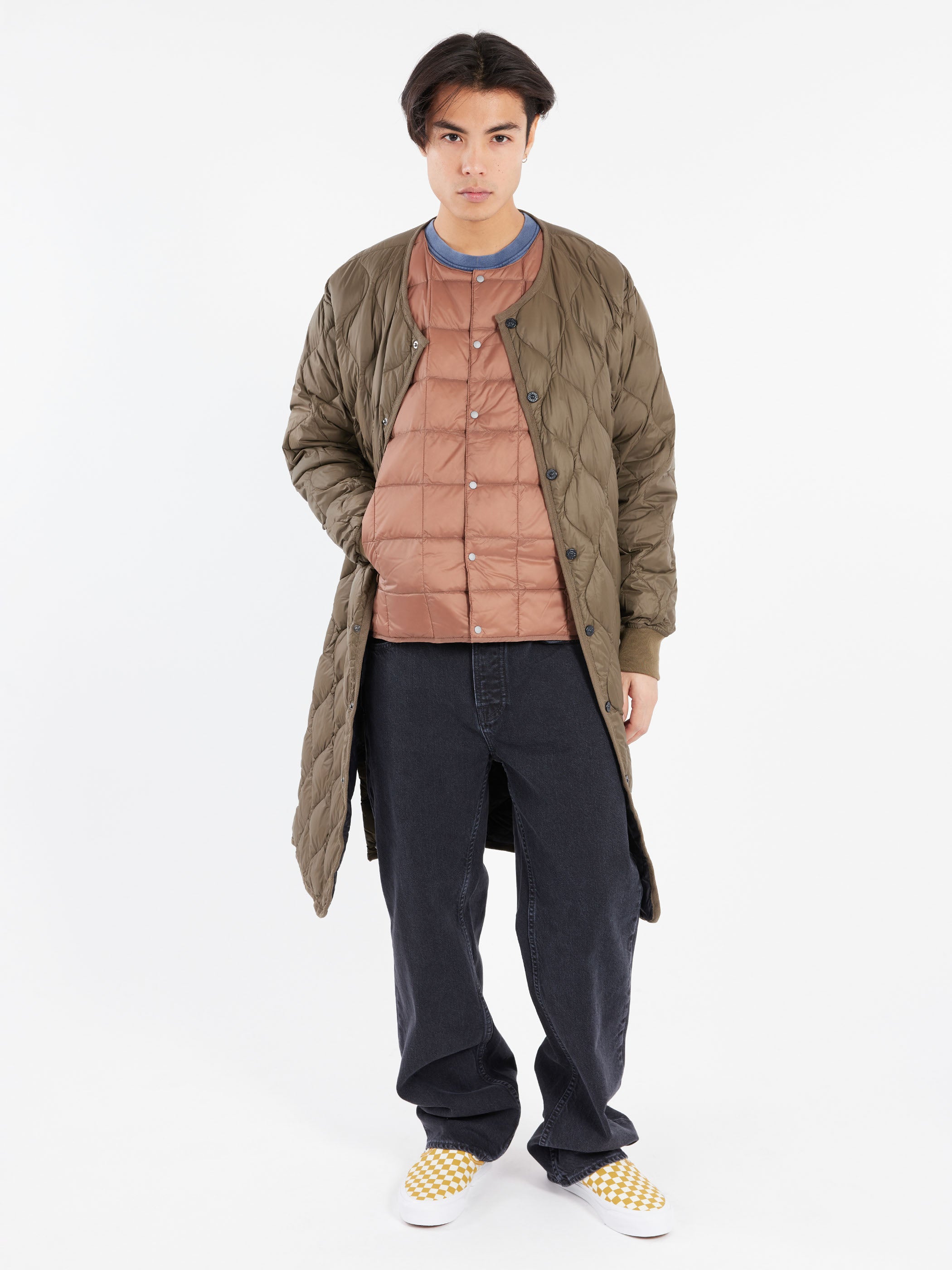 Military Crew Neck Long Down Jacket