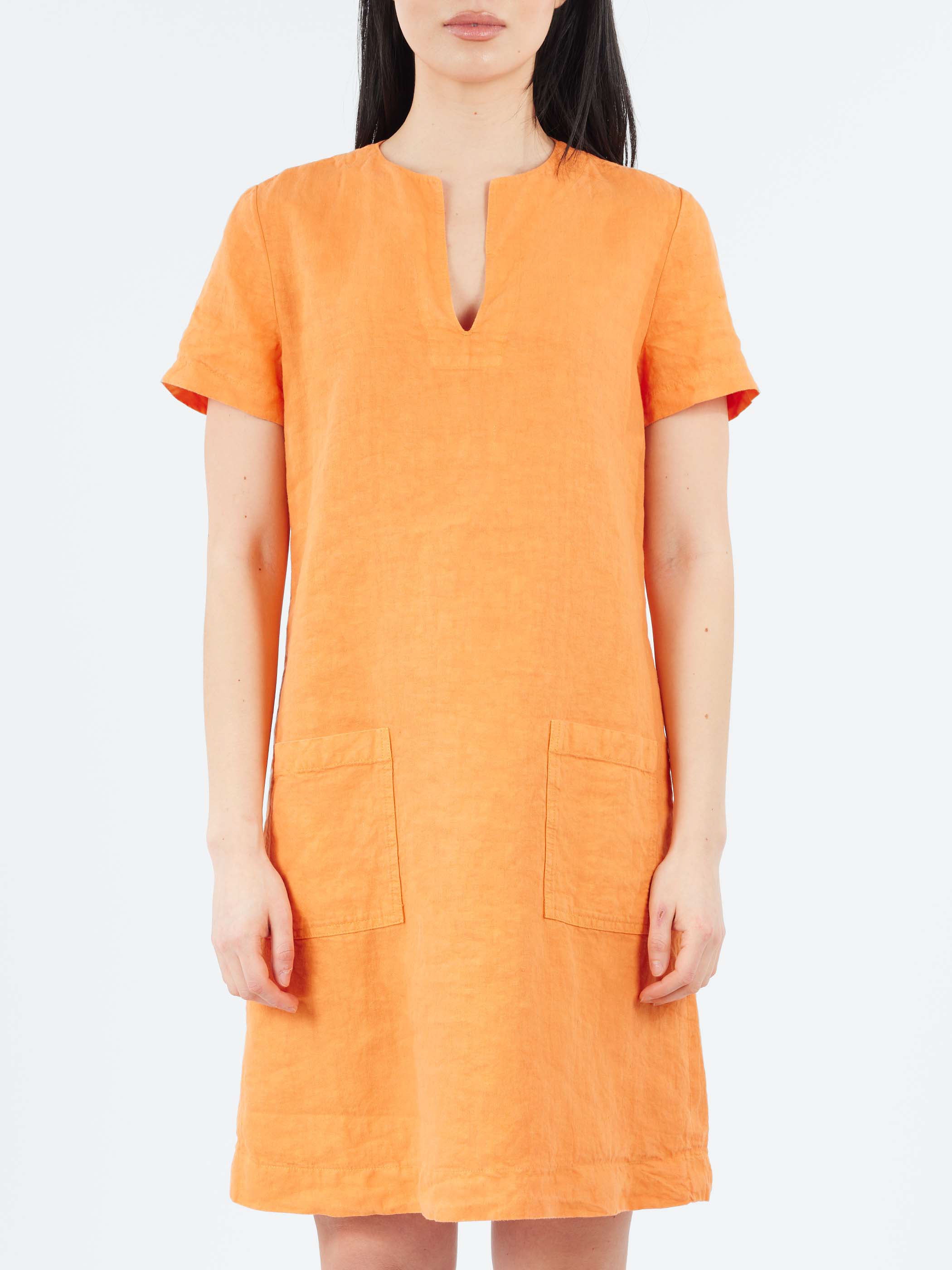 Aspesi - Slub Linen Short Dress in Orange gravitypope Aspesi - Slub Linen Short Dress in Orange gravitypope