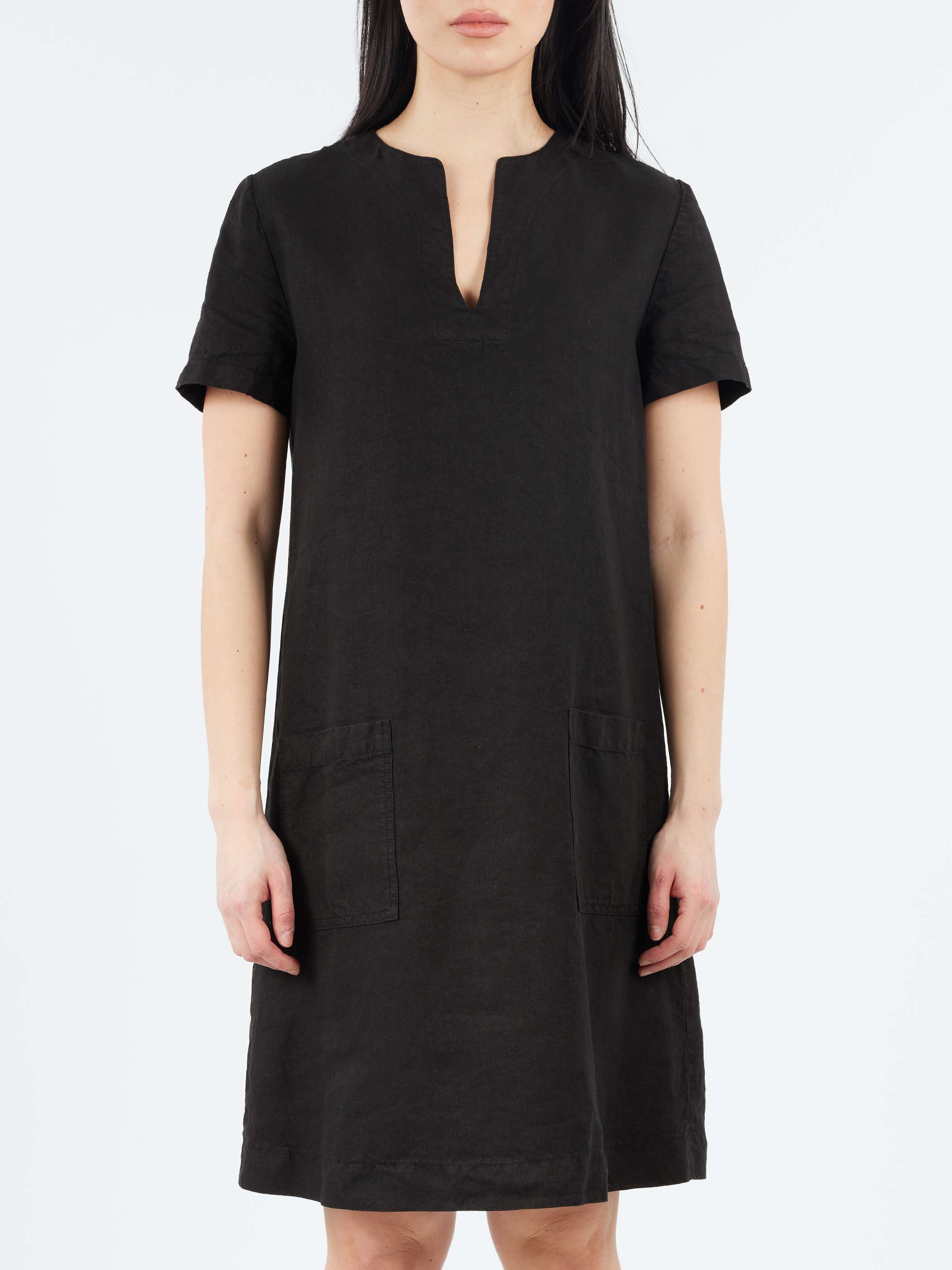 black short linen dress SHORT SLEEVE LINEN DRESS BLACK | Online Outlet