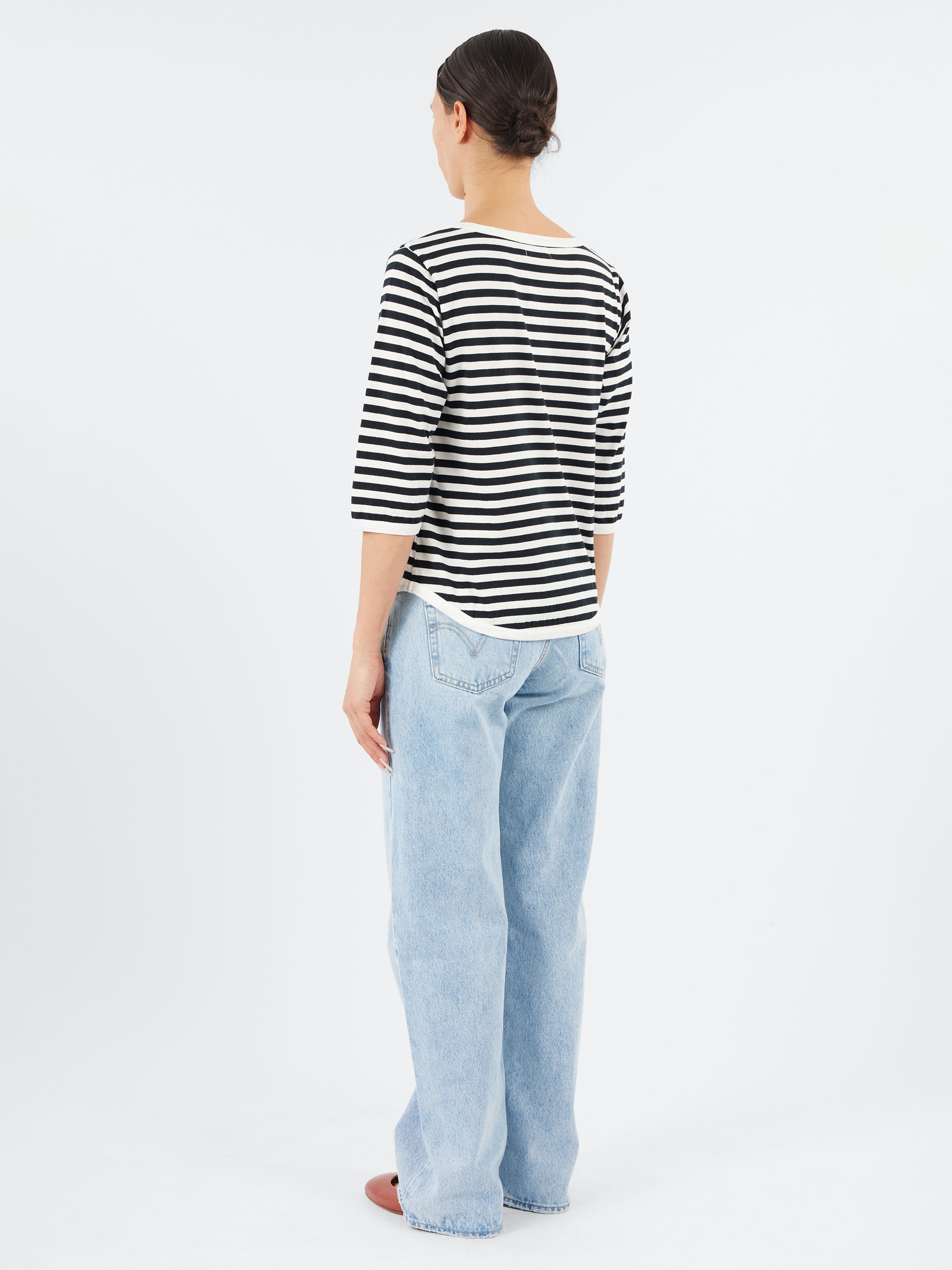 3/4 Sleeve Border Boat Neck