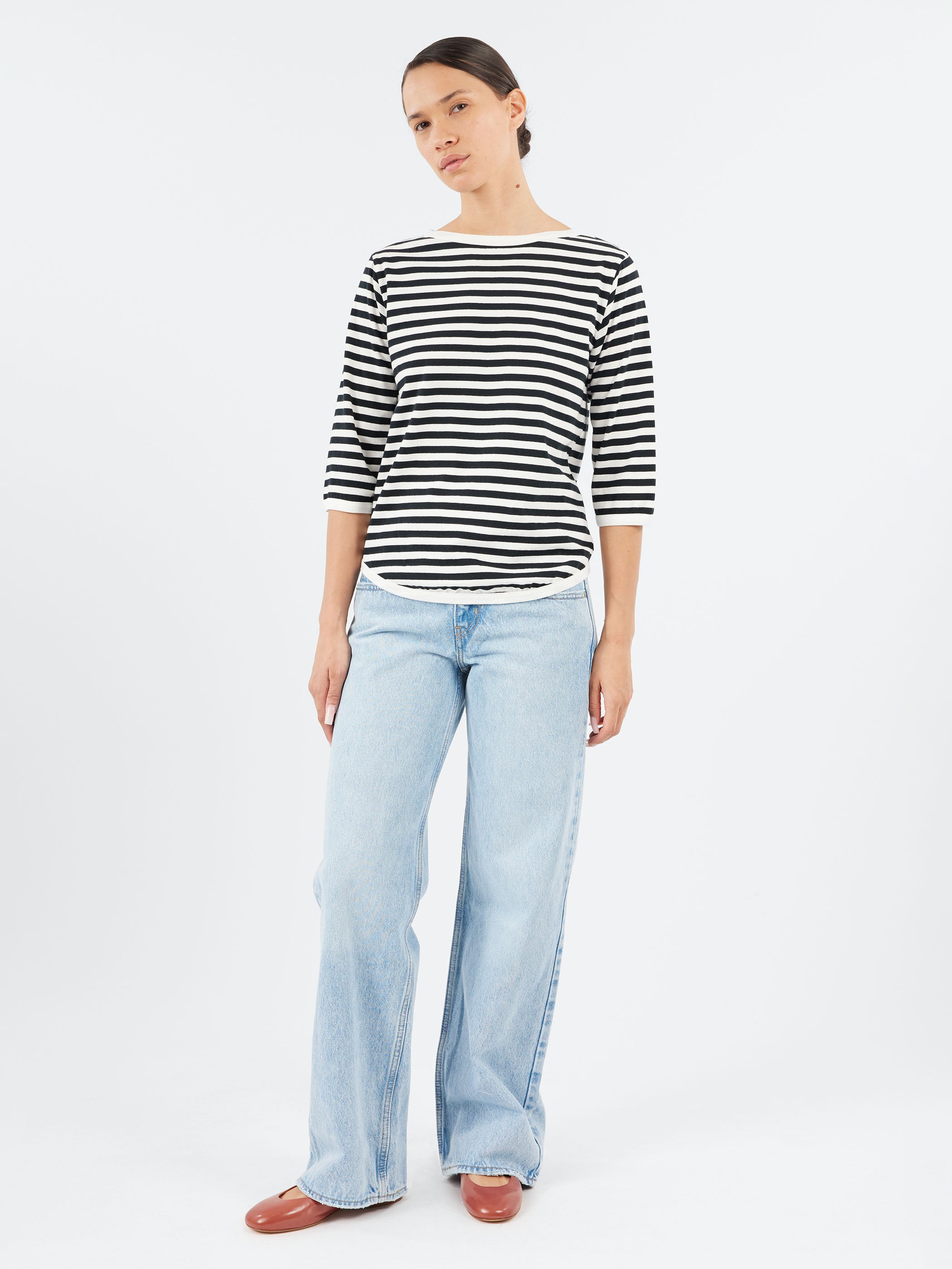 3/4 Sleeve Border Boat Neck