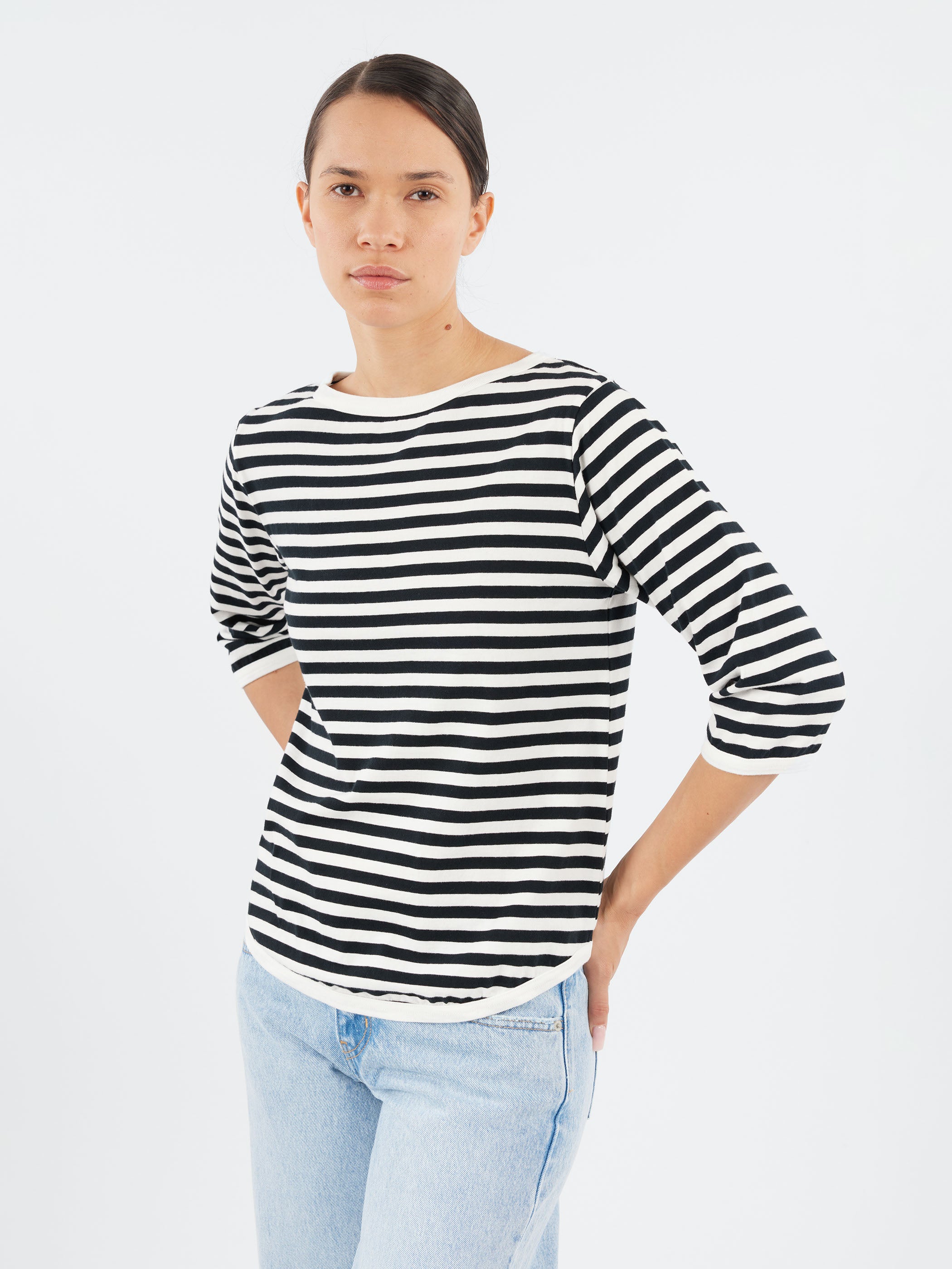3/4 Sleeve Border Boat Neck