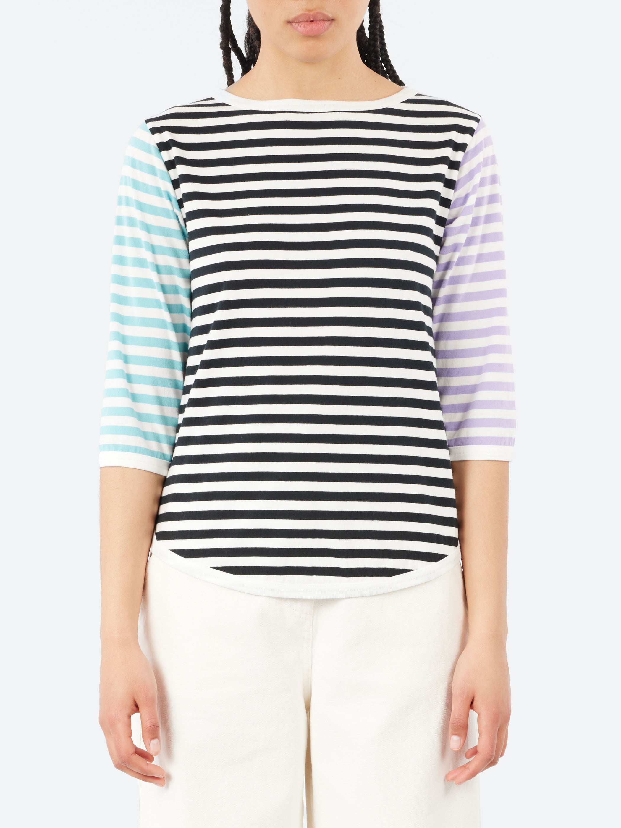 3/4 Sleeve Border Boat Neck