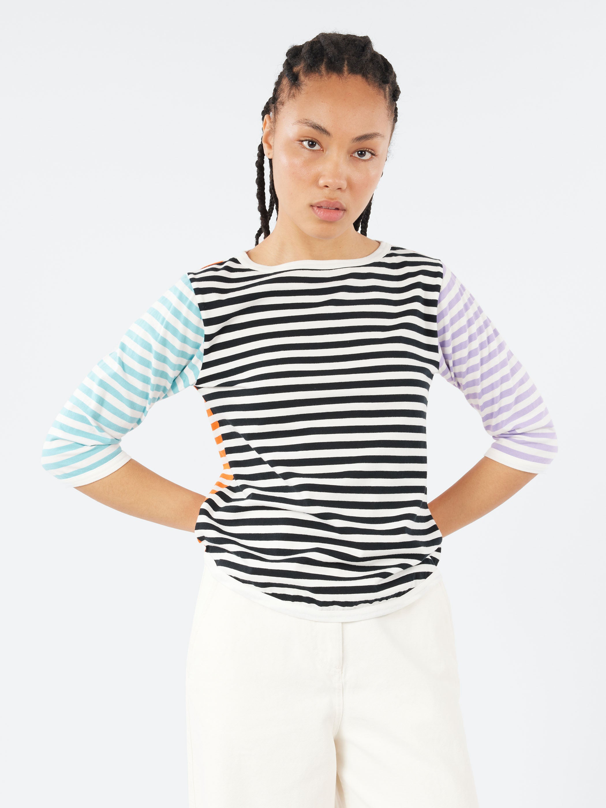 3/4 Sleeve Border Boat Neck