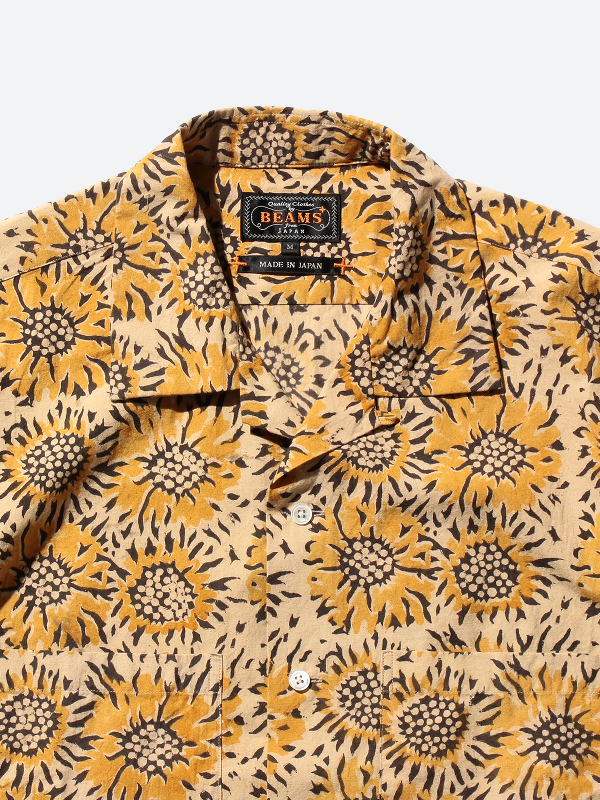 Open Collar Sunflower Block Print Shirt