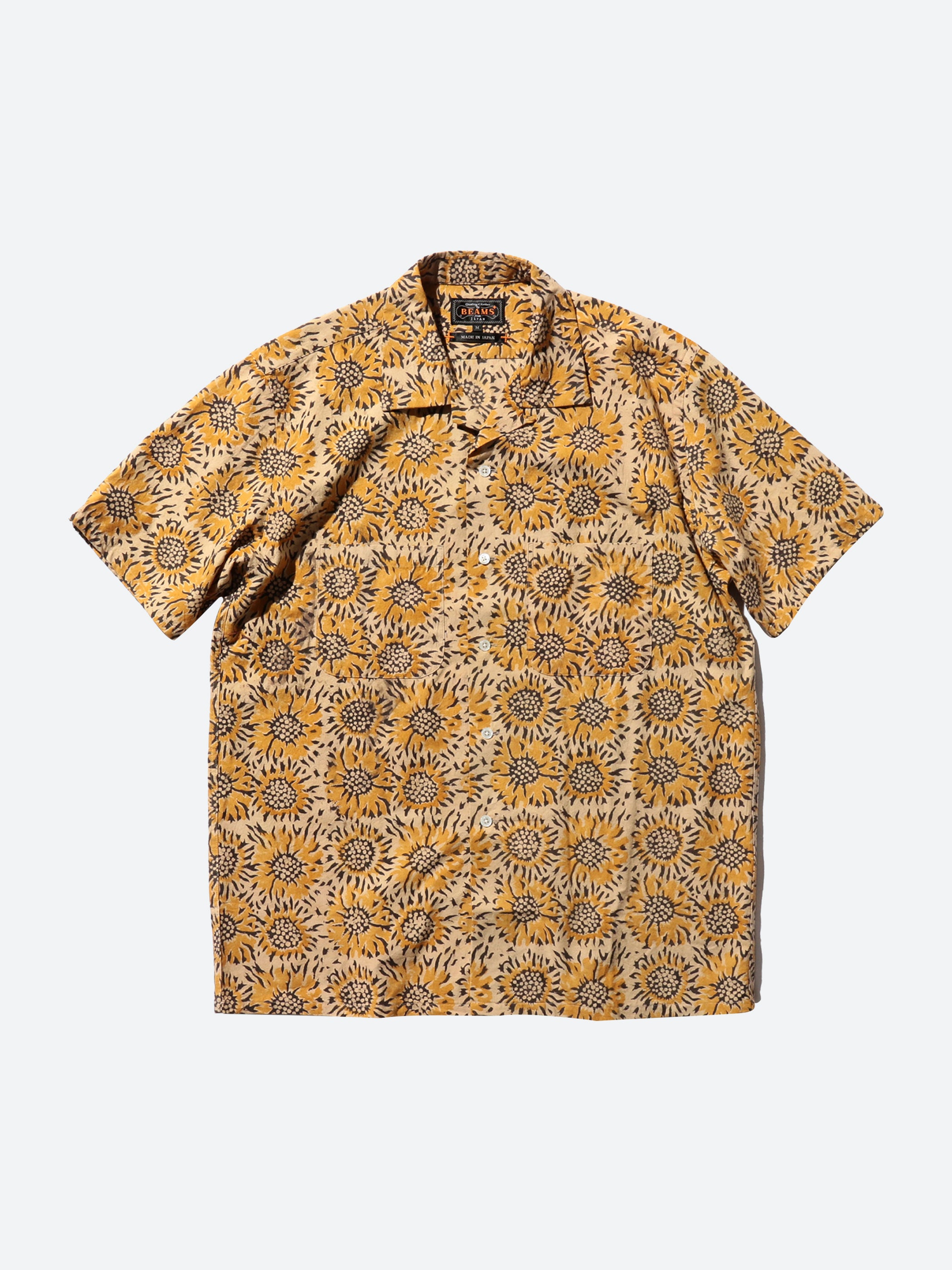 Open Collar Sunflower Block Print Shirt
