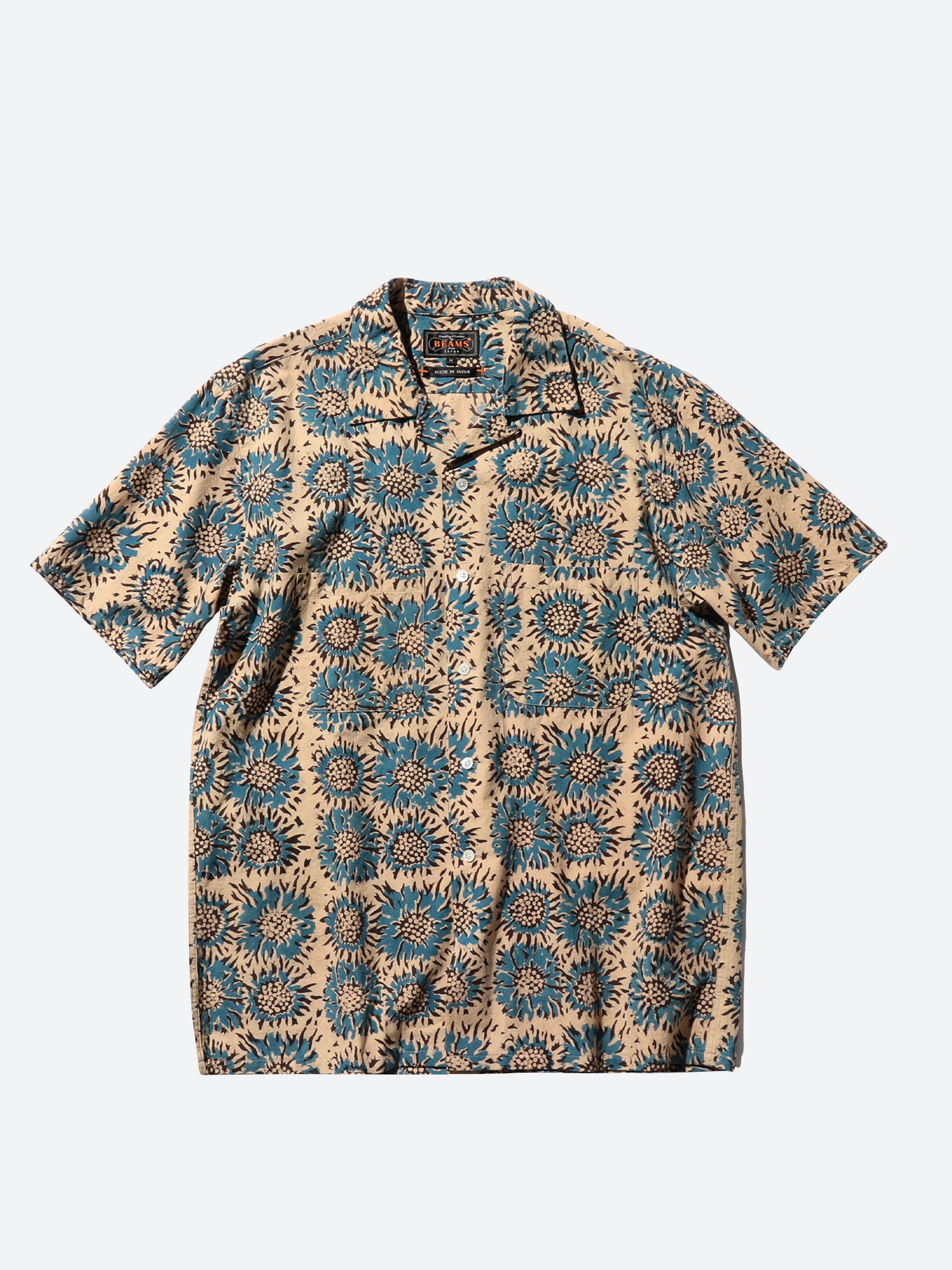 Open Collar Sunflower Block Print Shirt