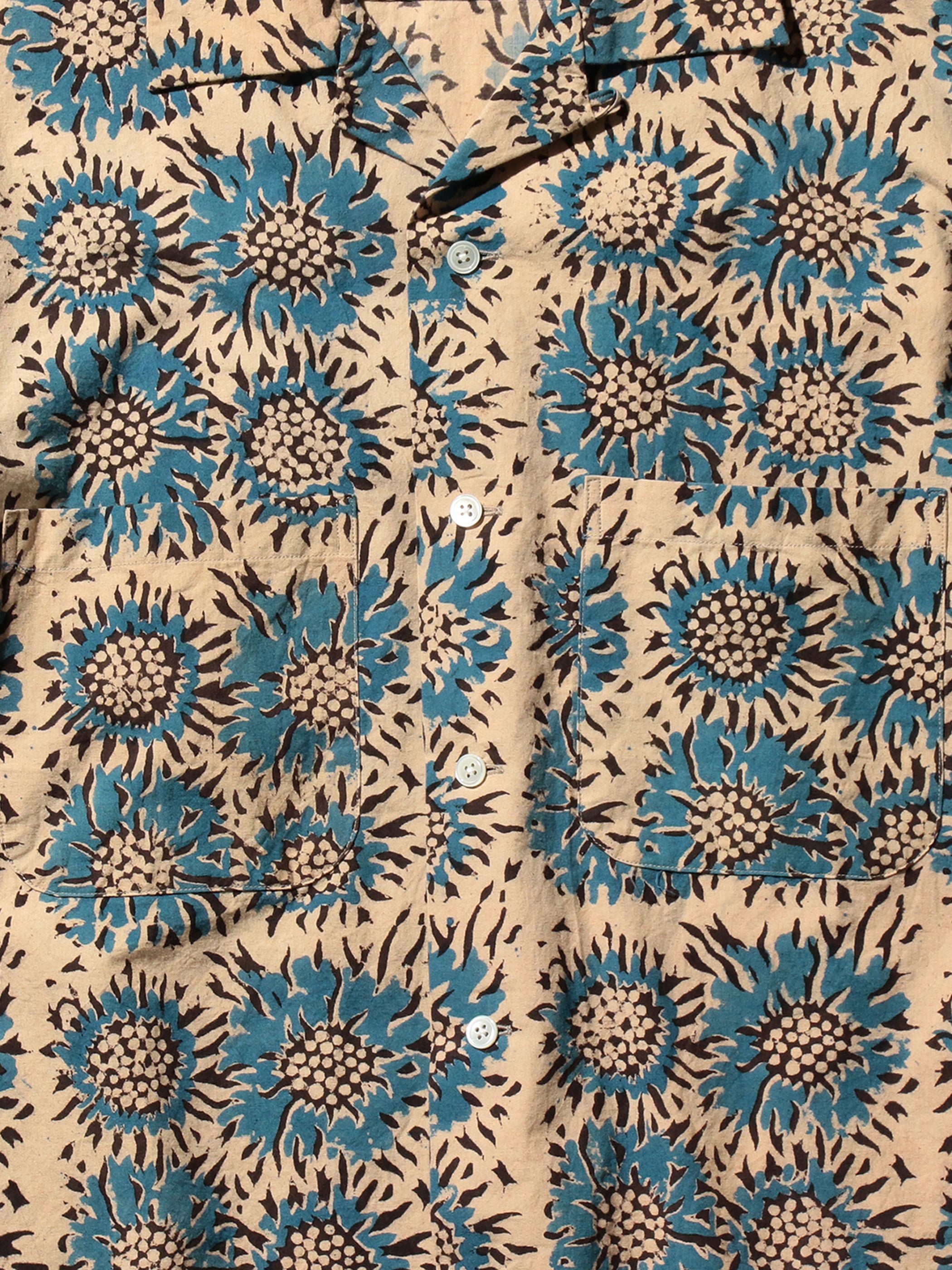 Open Collar Sunflower Block Print Shirt