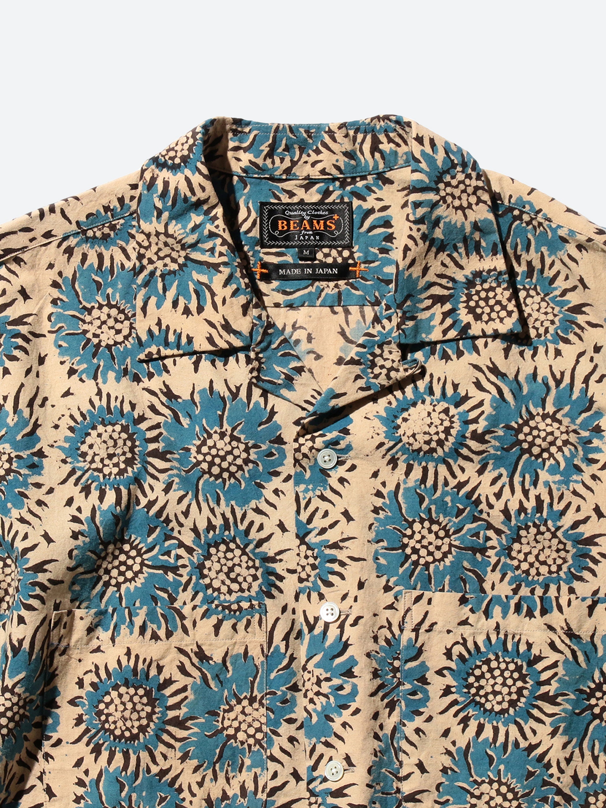 Open Collar Sunflower Block Print Shirt