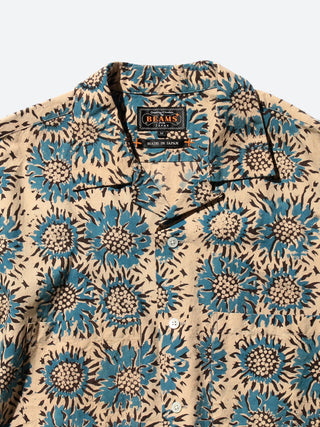 BEAMS PLUS Open Collar Sunflower Block Print Shirt