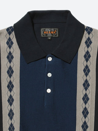 BEAMS PLUS Stripe Argyle Knit Polo