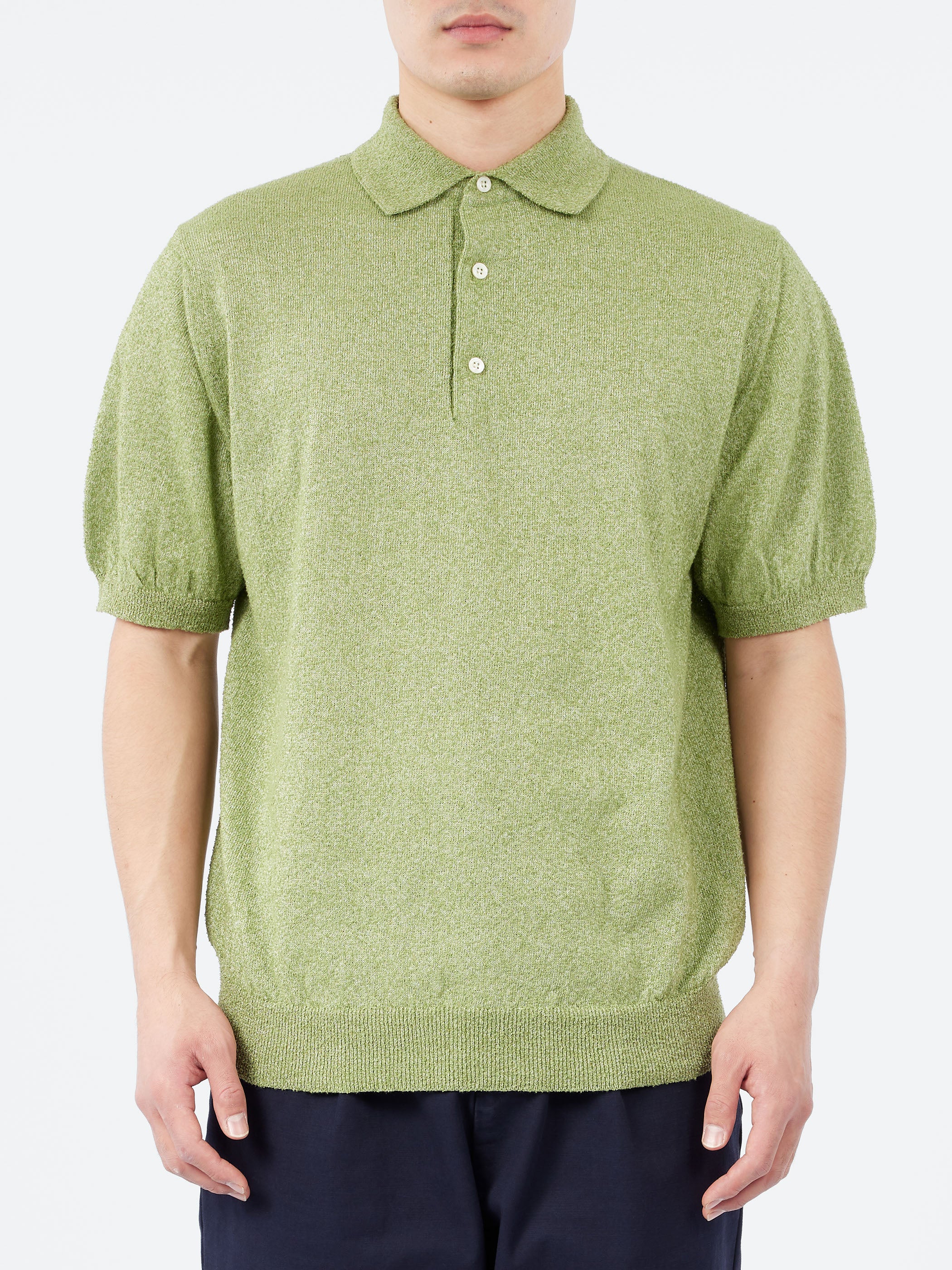 BEAMS PLUS - Boucle Knit Polo in Green – gravitypope