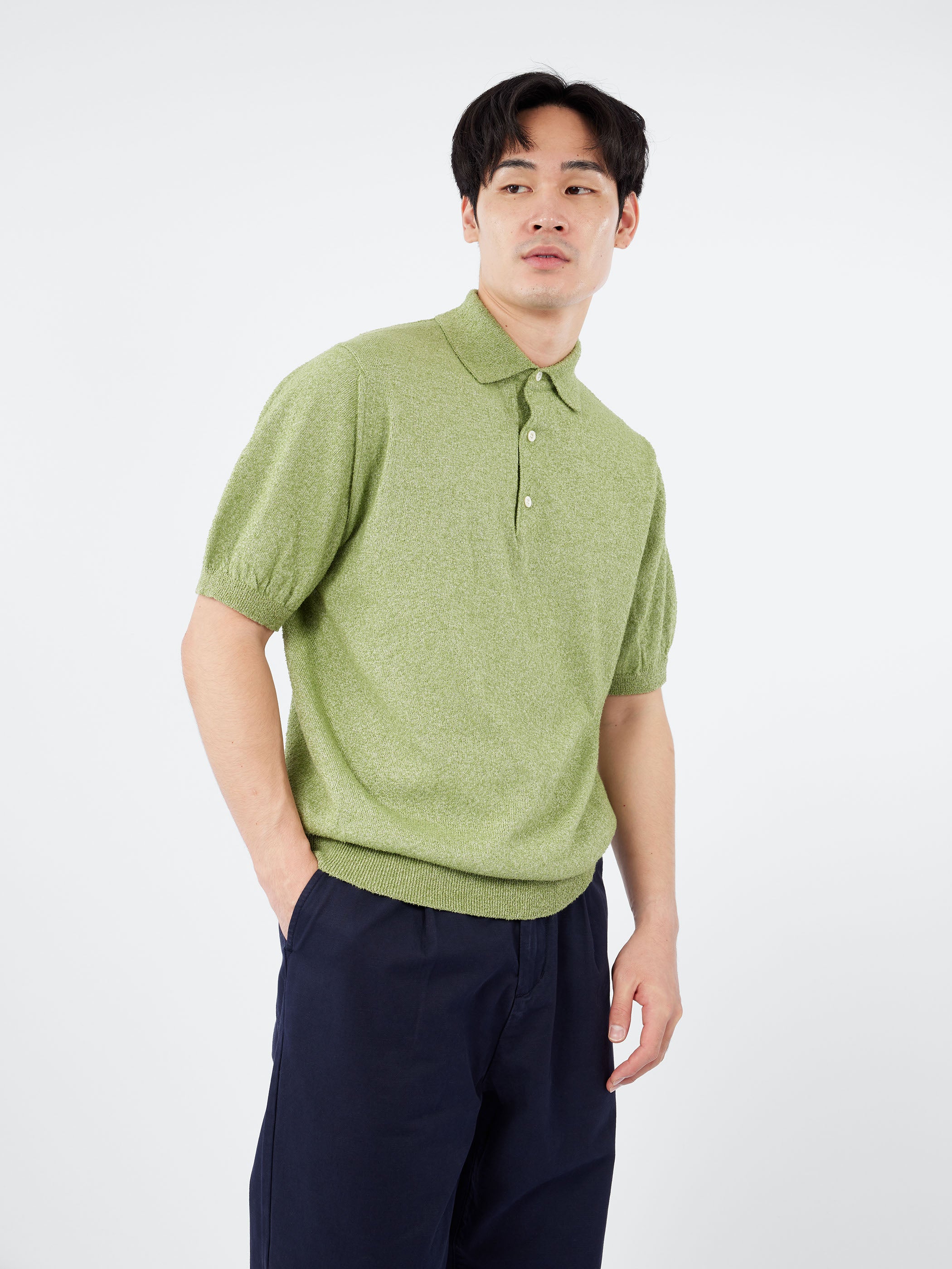 BEAMS PLUS - Boucle Knit Polo in Green – gravitypope