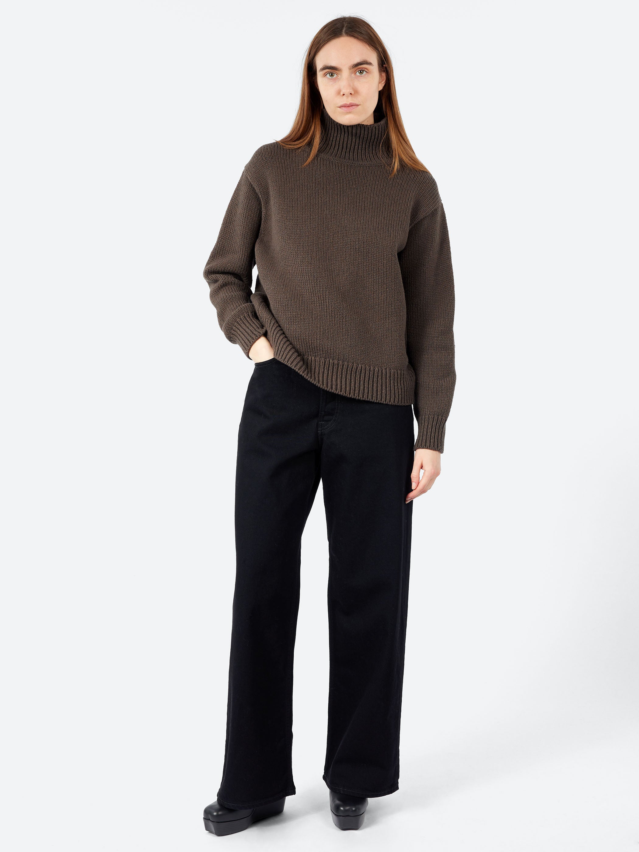 Margaret Howell - MHL. Chunky High Neck Sweater in Conker