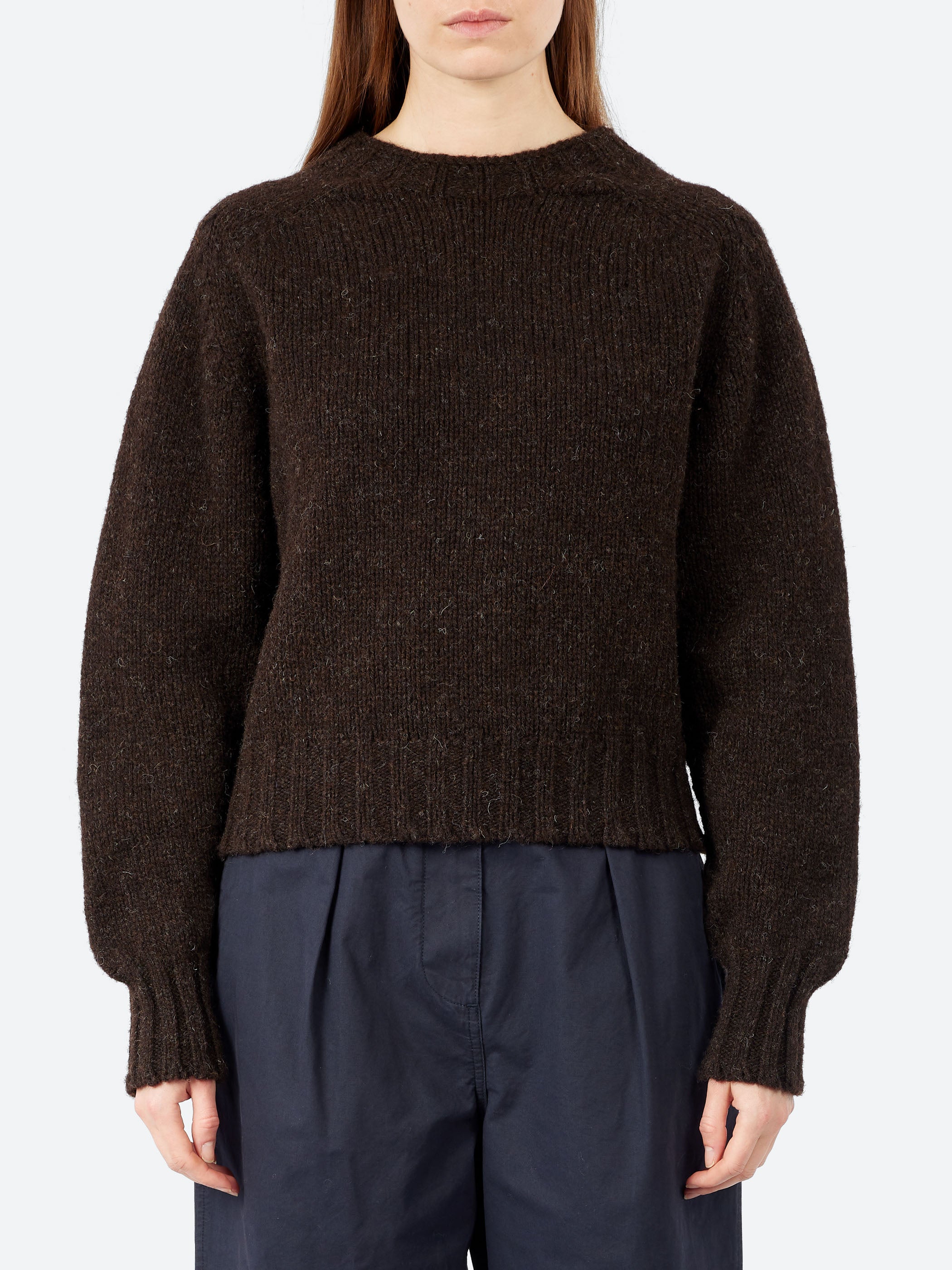 Margaret Howell - MHL. Chunky Seamless Crew Neck in Dark Brown