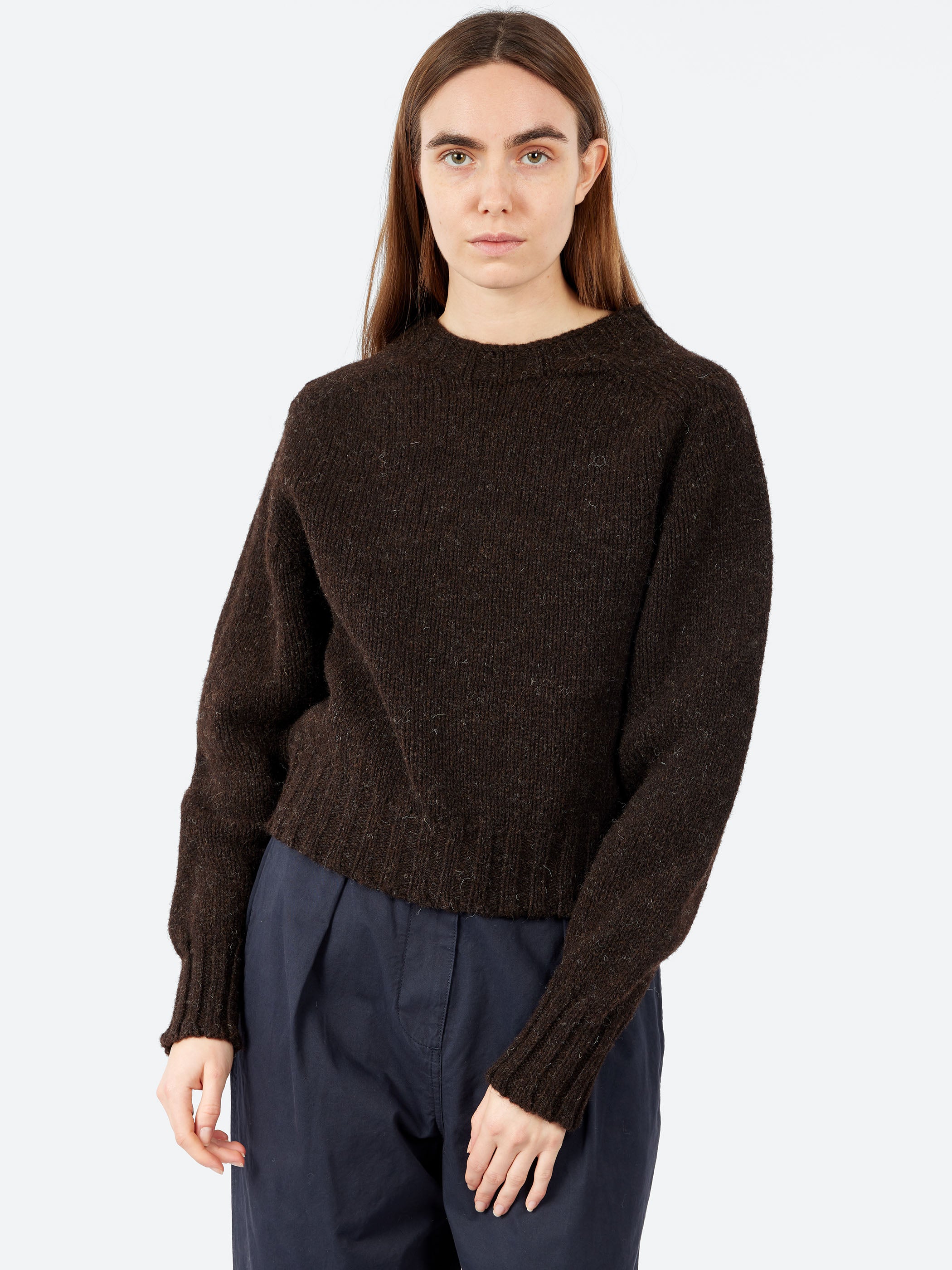 Margaret Howell - MHL. Chunky Seamless Crew Neck in Dark Brown