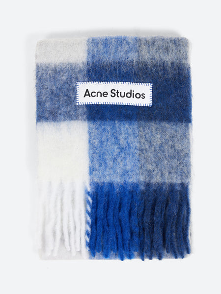 Acne Studios - Mohair Checked Scarf in White, Grey and Blue