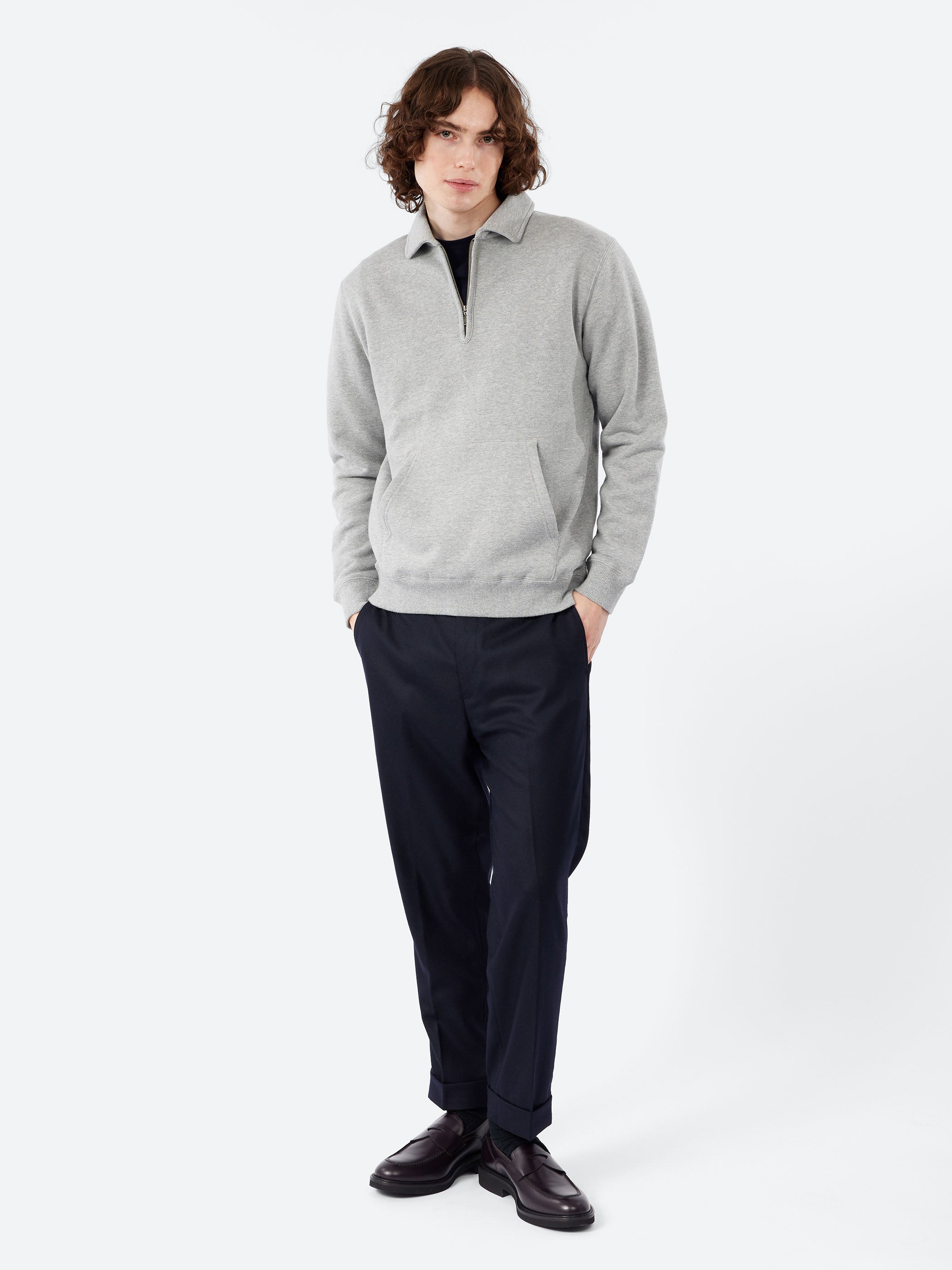 BEAMS PLUS - Sweat Half Zip in Heather Grey – gravitypope