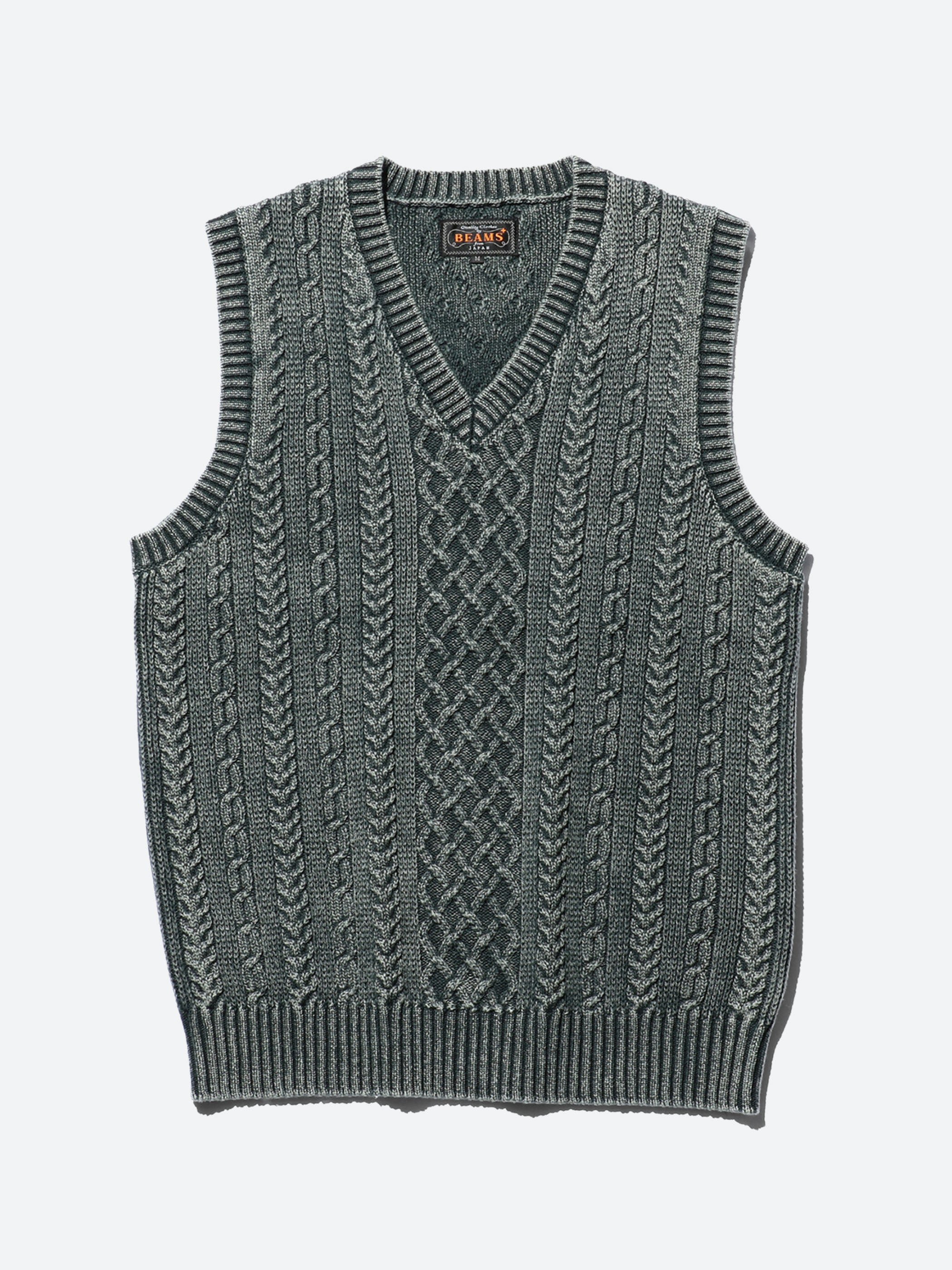 トップス auralee HARD TWIST MERINO ARAN KNIT VEST BEAMS PLUS - Aran Knit Vest in Green – gravitypope