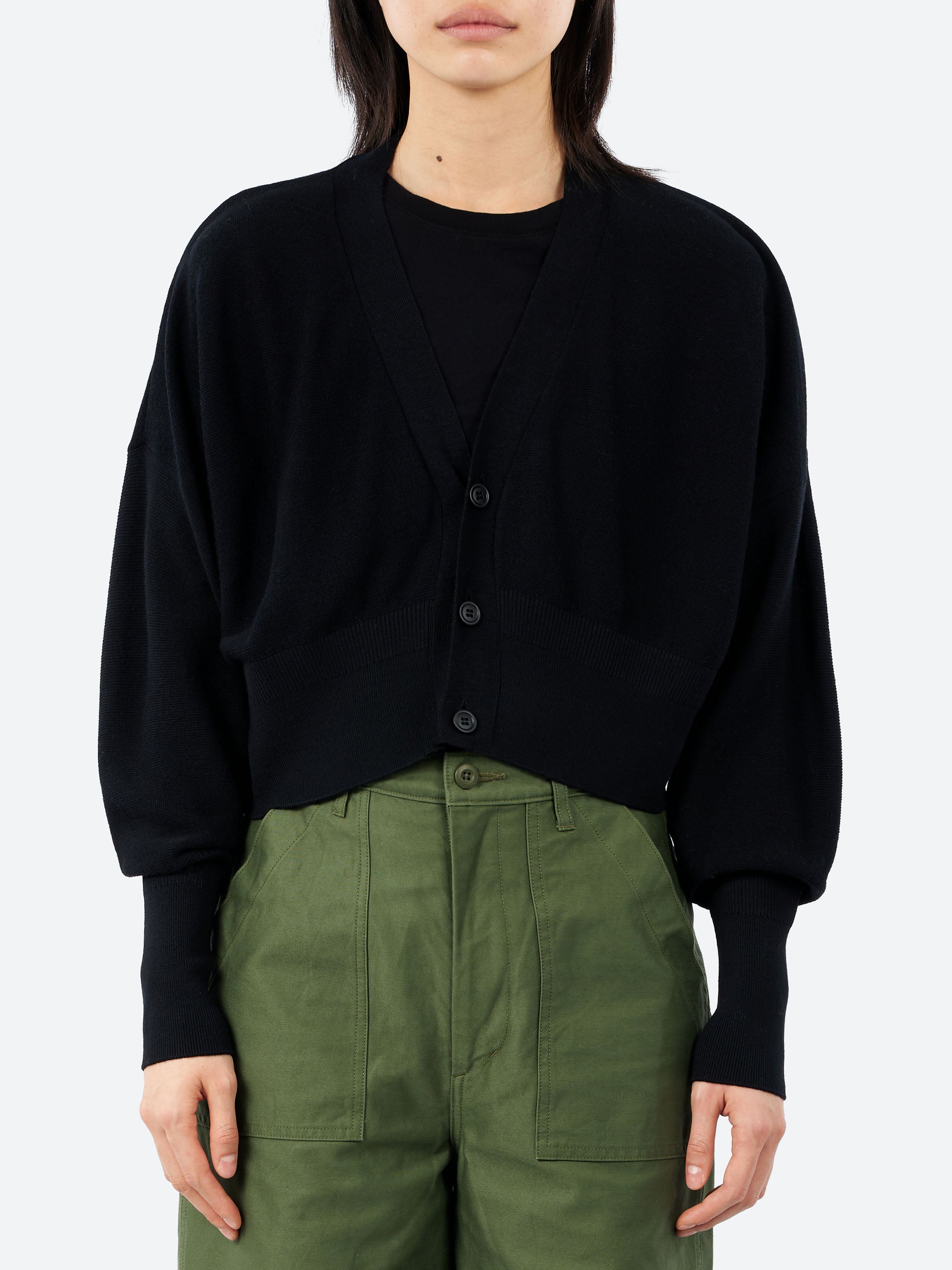 Wool Garter Cropped Cardigan