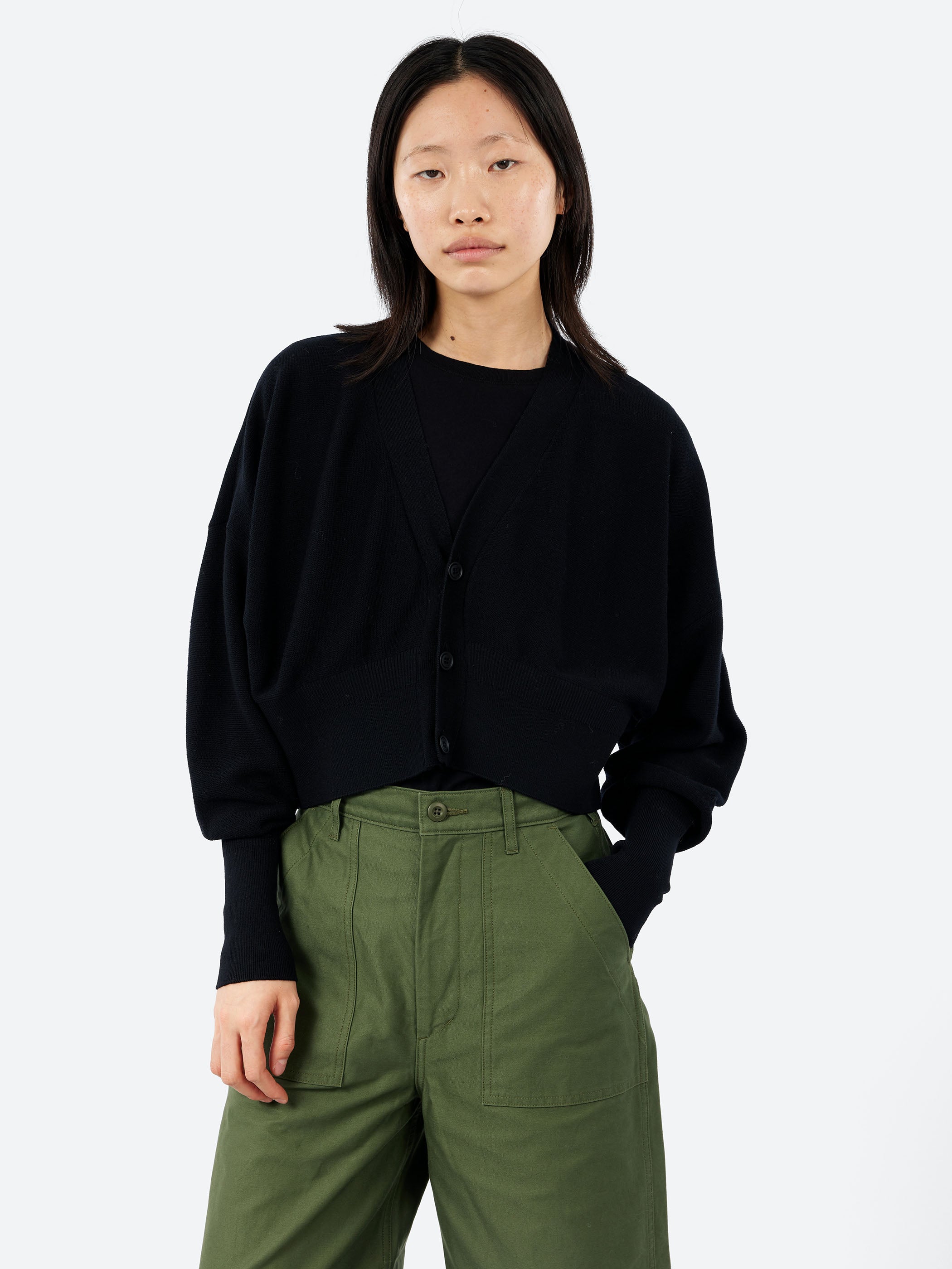 Wool Garter Cropped Cardigan