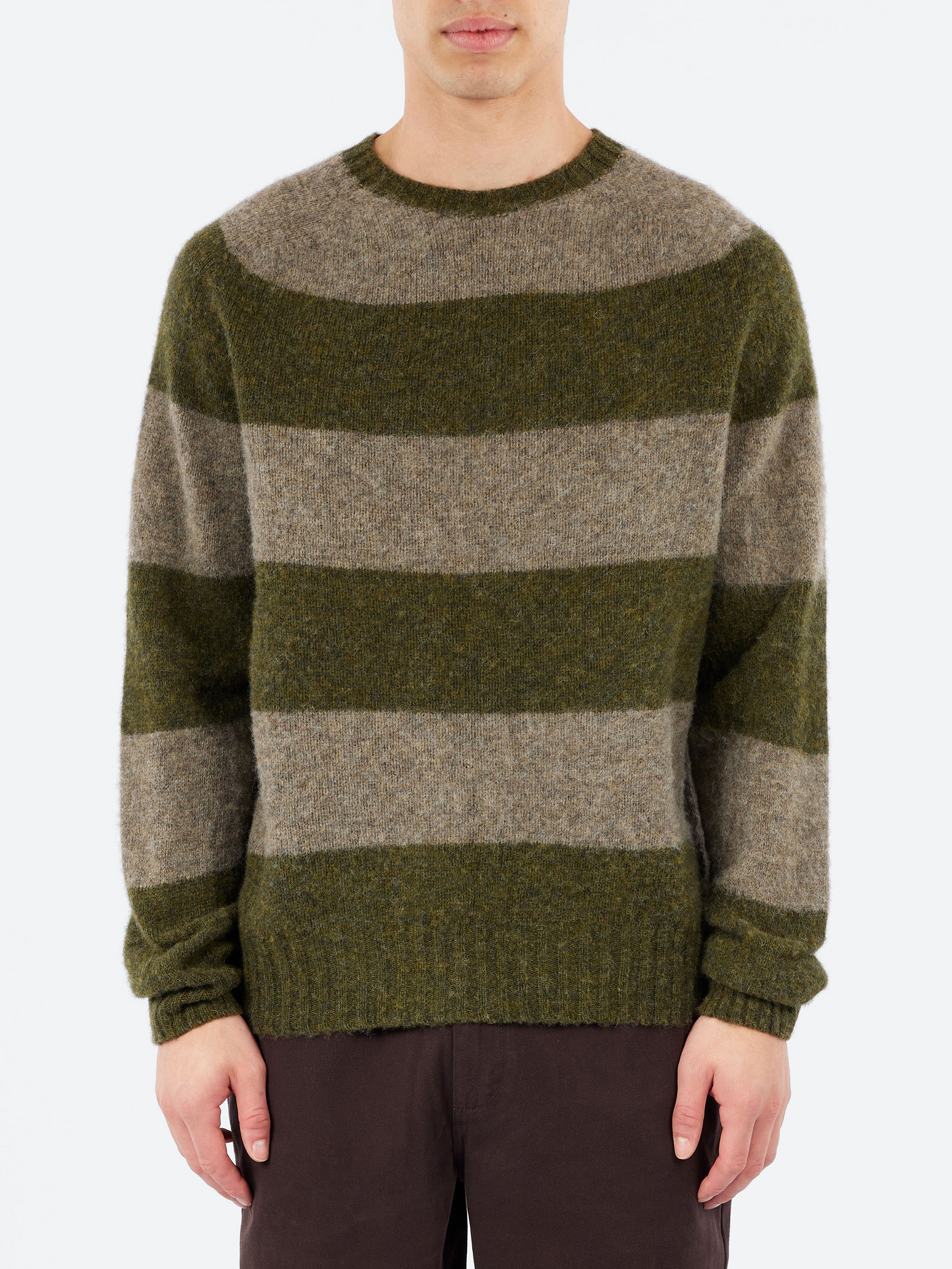 YMC - Suedehead Stripe Sweater in Brown – gravitypope