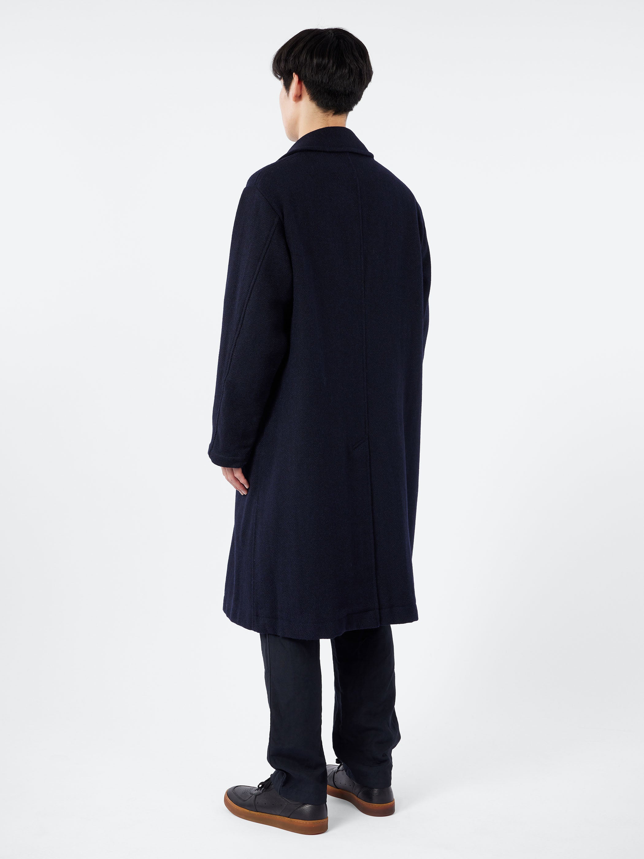 Sage de Cret - Harris Tweed Ulster Collar Long Coat in Navy