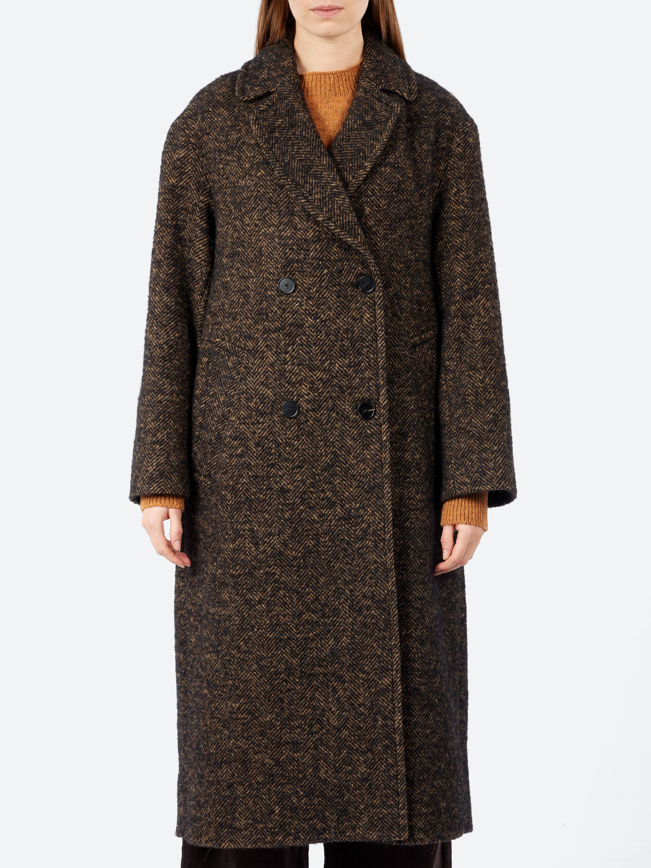 Wool Tweed Herringbone Coat
