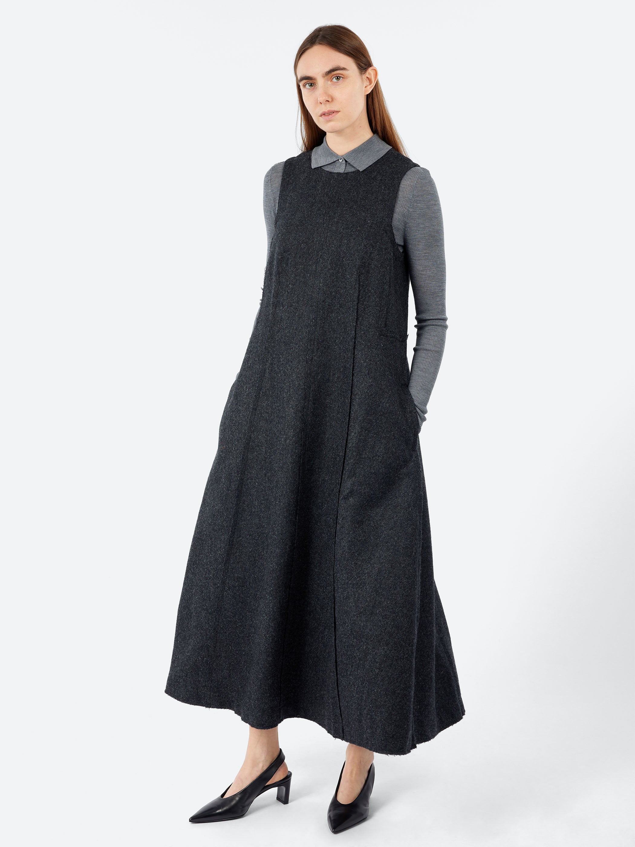 Boiled Wool Twill Lapped Seam Dress