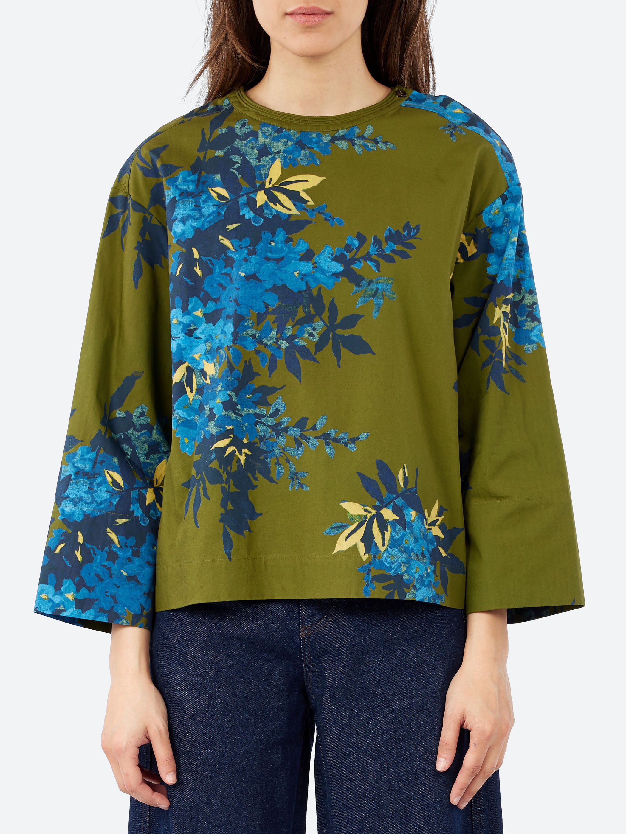 Botanical Shadow Print Cotton Top