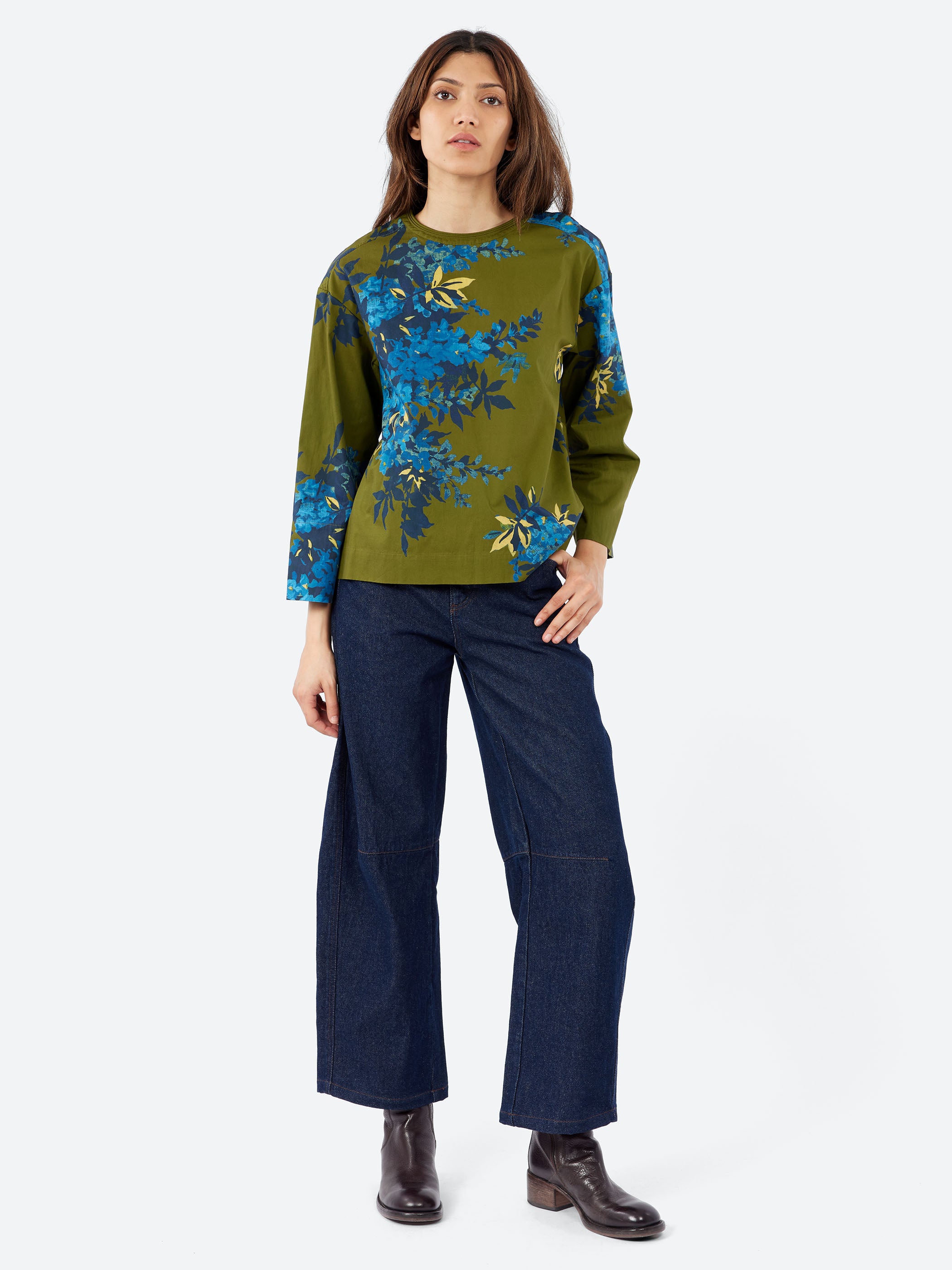 Botanical Shadow Print Cotton Top