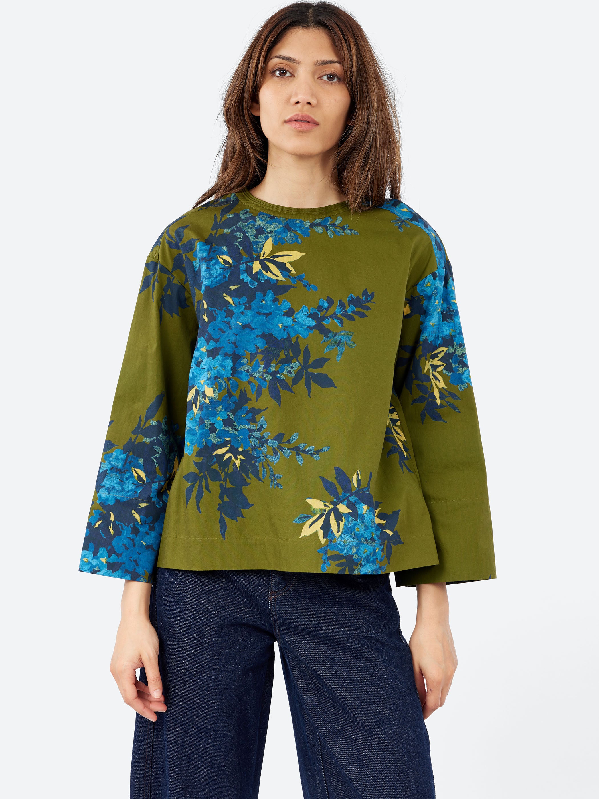 Botanical Shadow Print Cotton Top