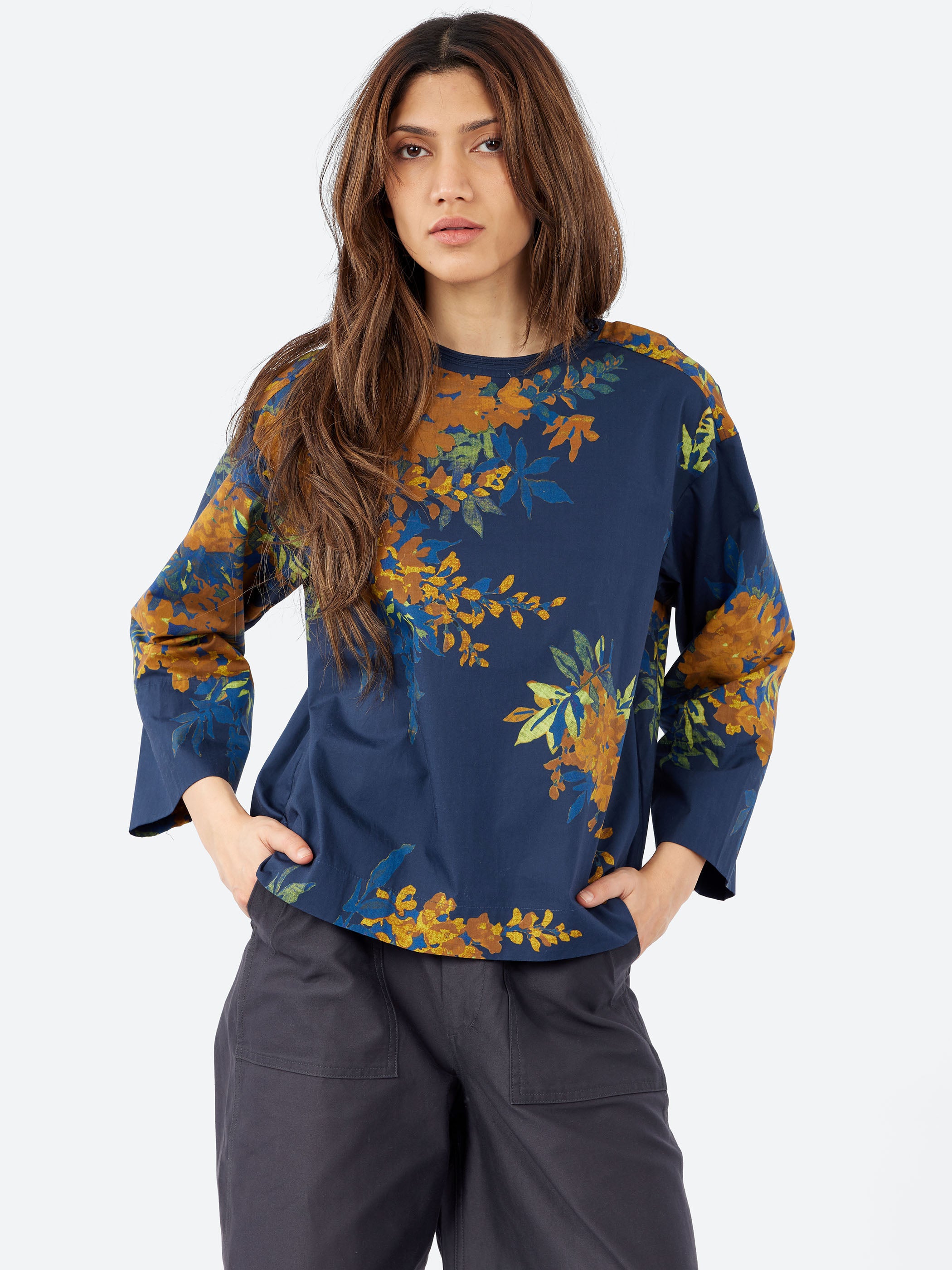 Botanical Shadow Print Cotton Top