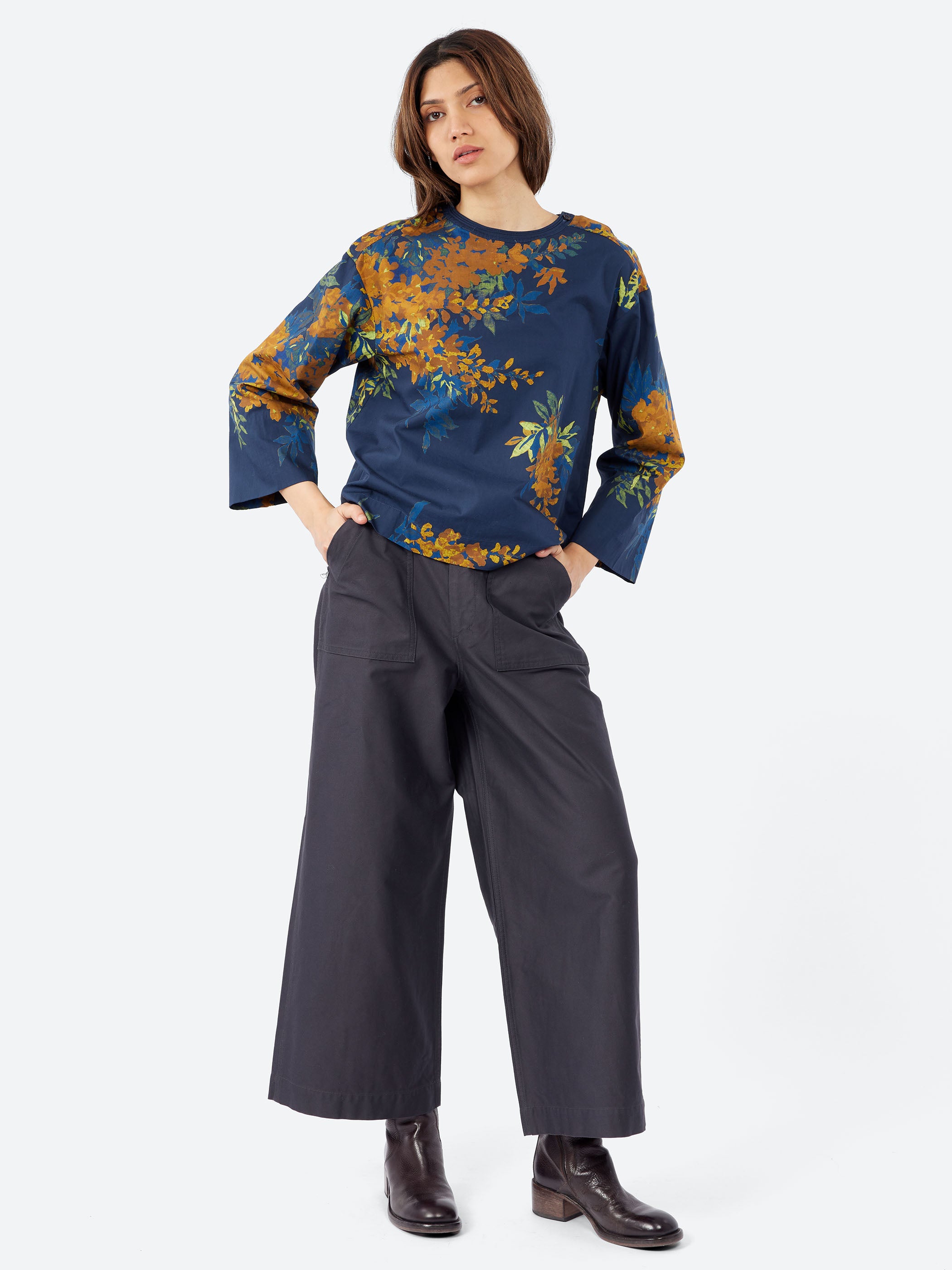 Botanical Shadow Print Cotton Top