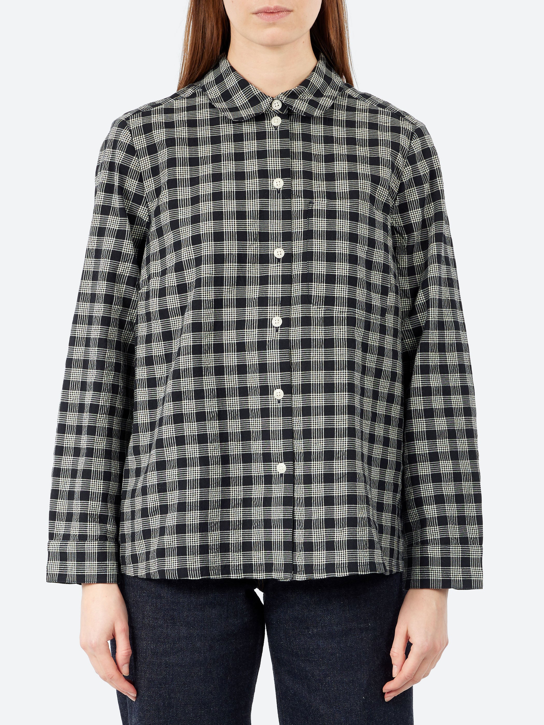 TOAST - Ollie Binding Check Seersucker Shirt in Black and Ecru