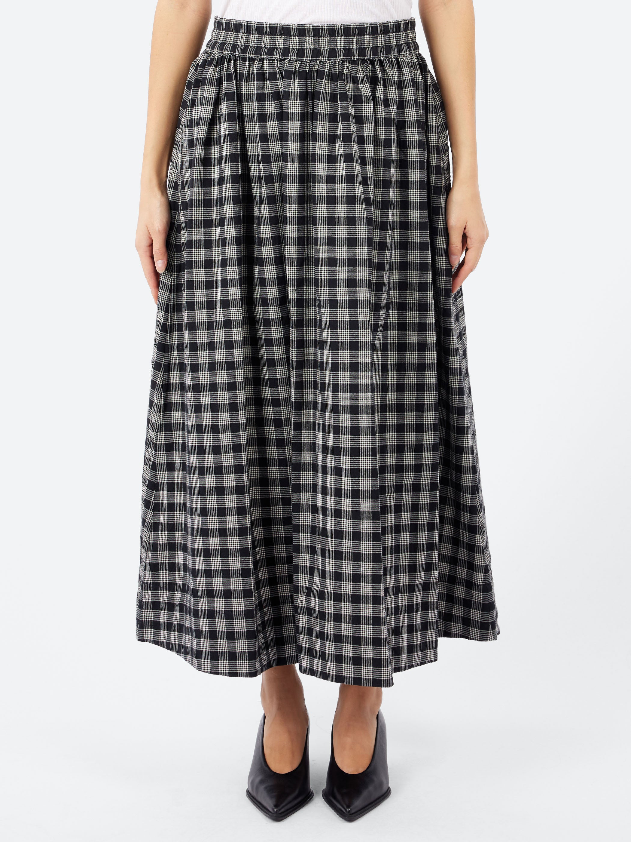 【レア品】Ron Herman×SZ print Checkerd Skirt TOAST - Binding Check Cotton Wool Seersucker Skirt in Black Ecru