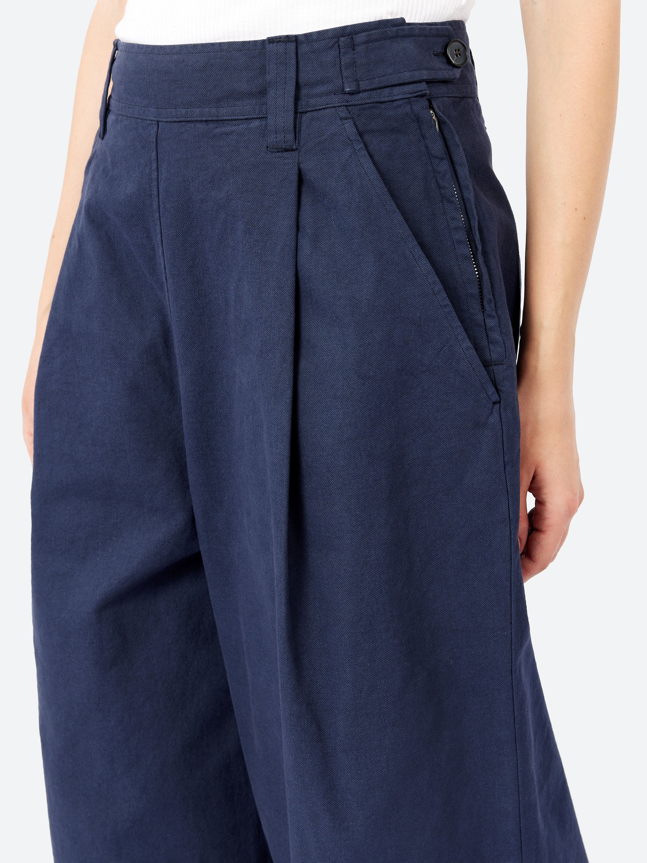 Cotton Canvas Pleat Front Trousers