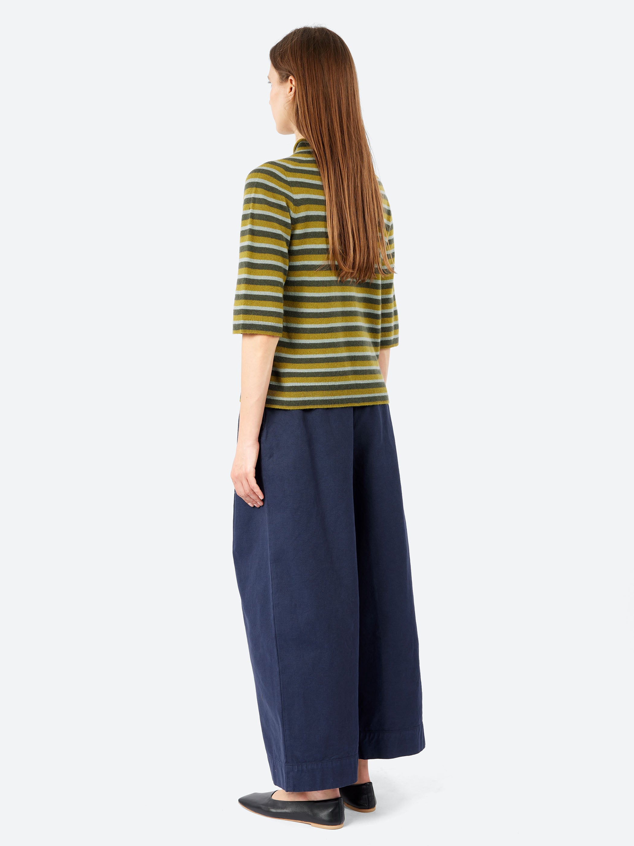 Stripe Wool Cashmere Half Sleeve Sweater