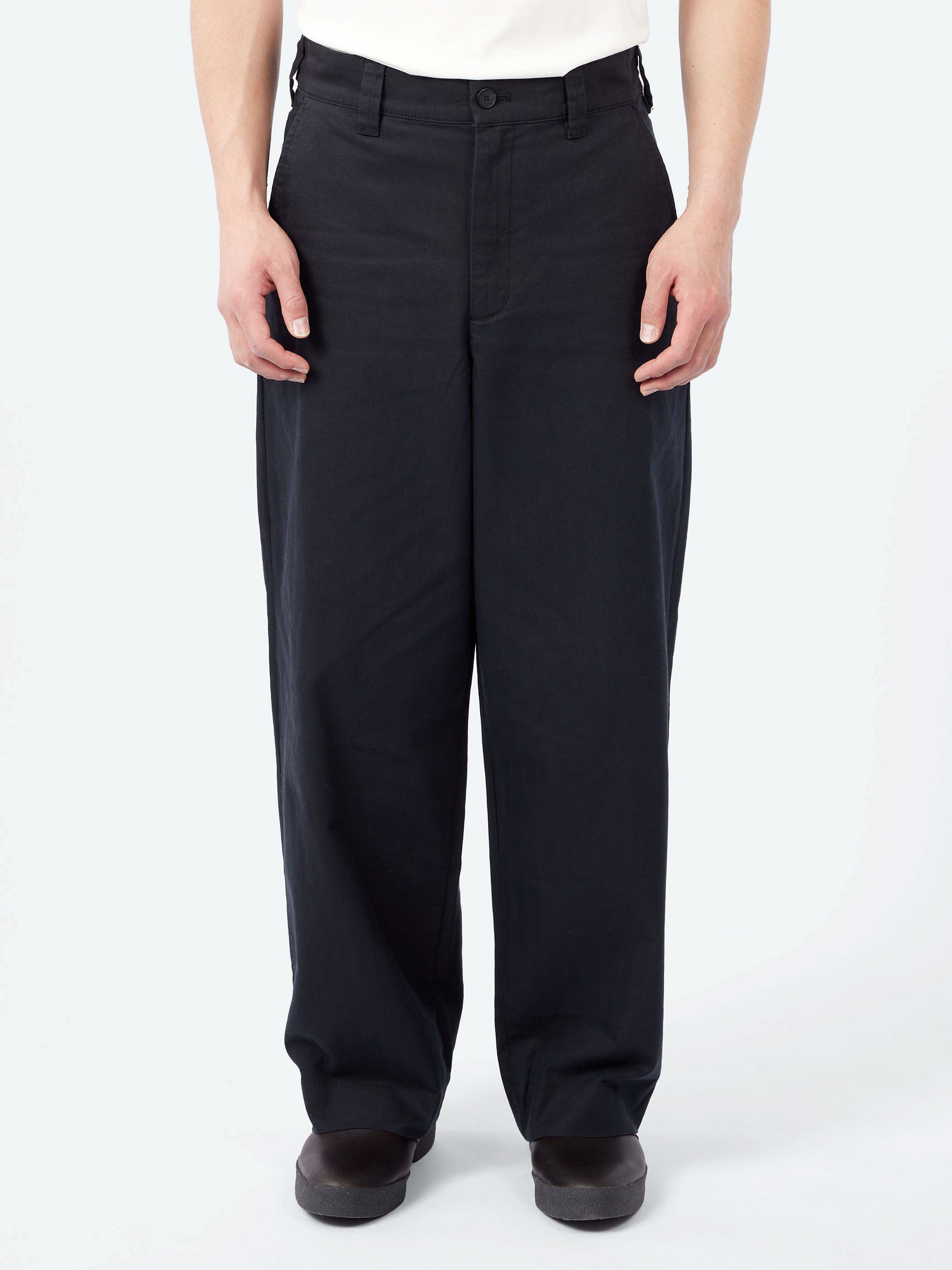 Cotton Wool Herringbone Wide Leg Trousers