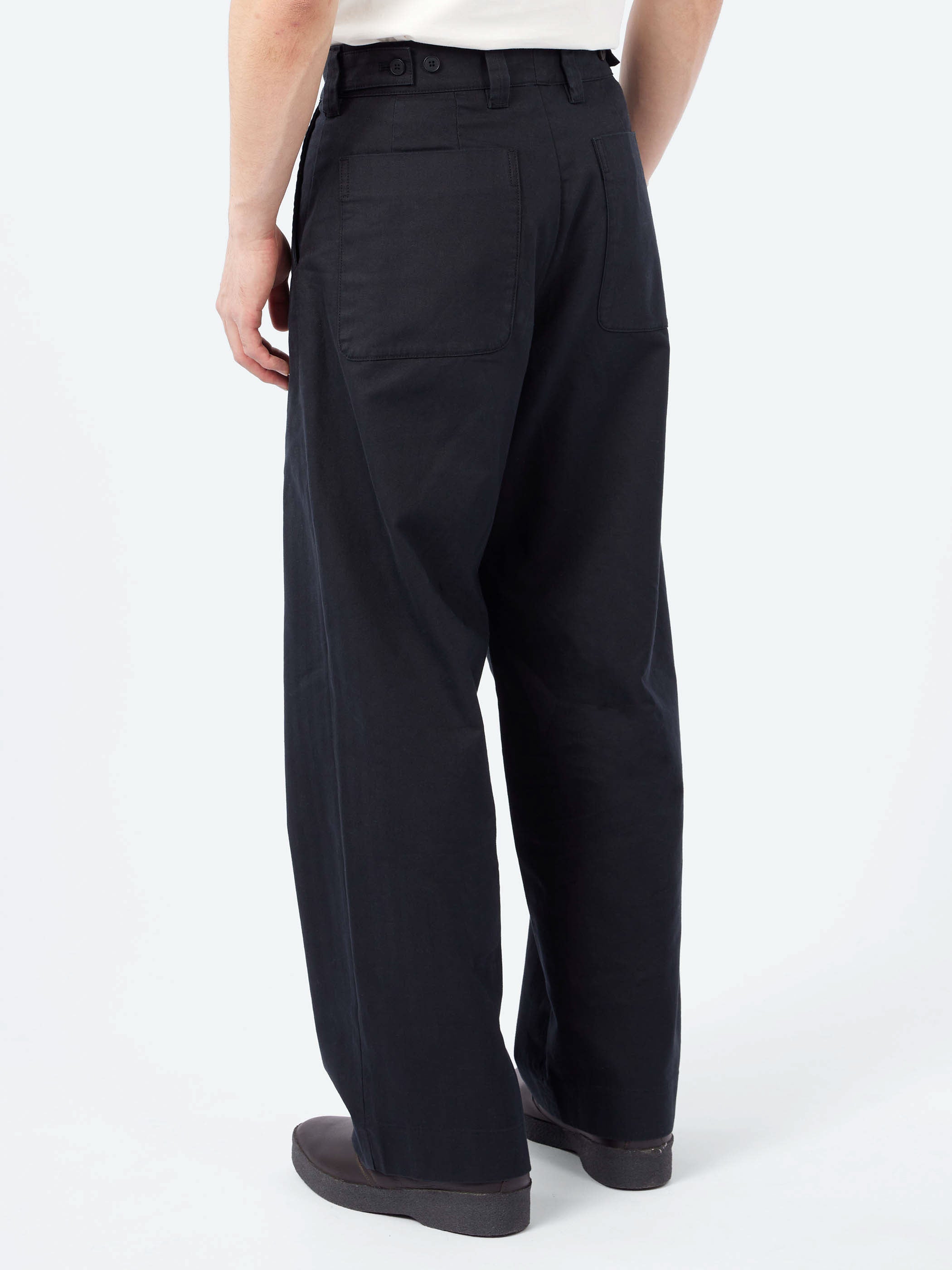 Cotton Wool Herringbone Wide Leg Trousers
