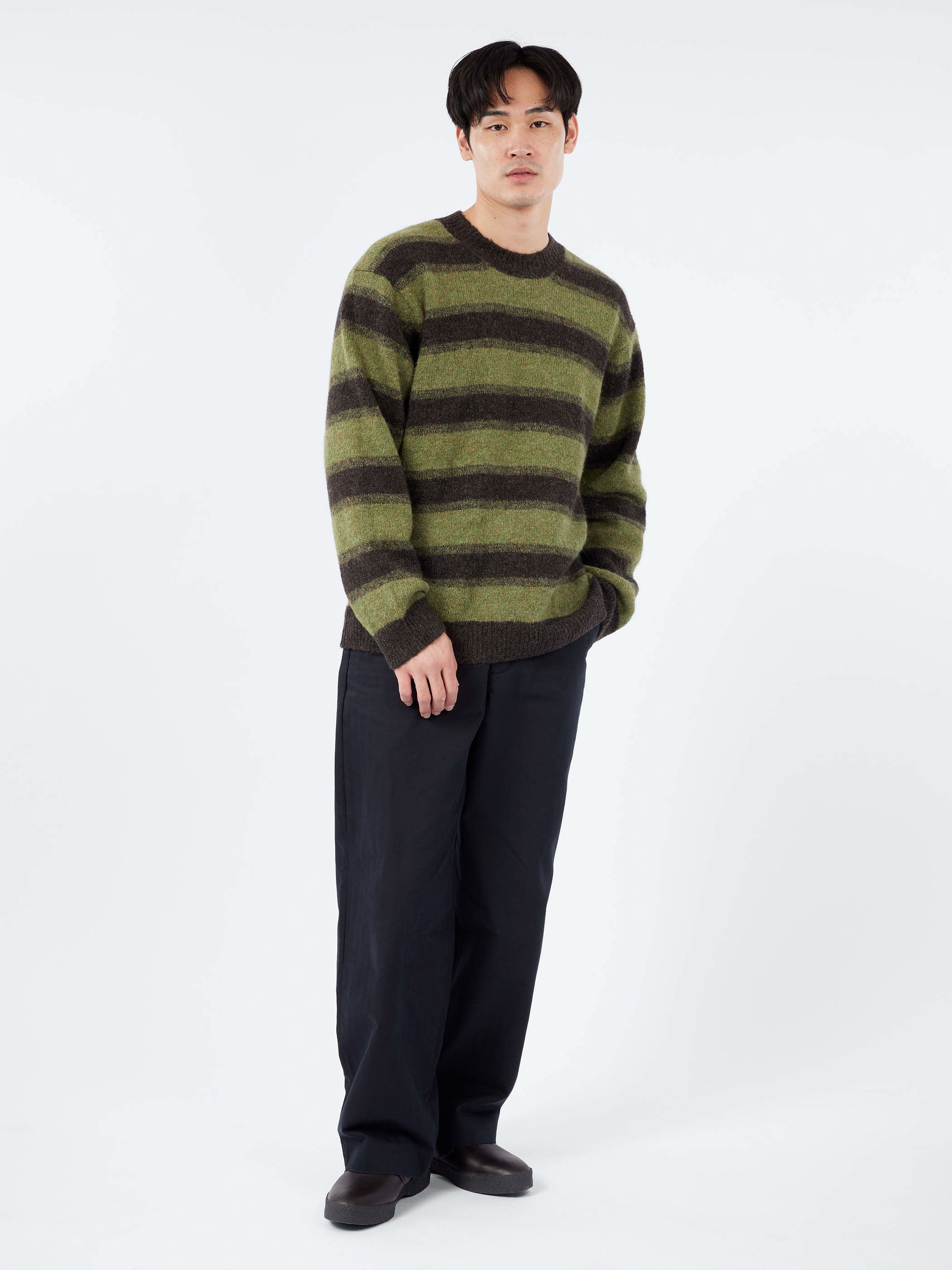 TOAST - Cotton Wool Herringbone Wide Leg Trousers in Black