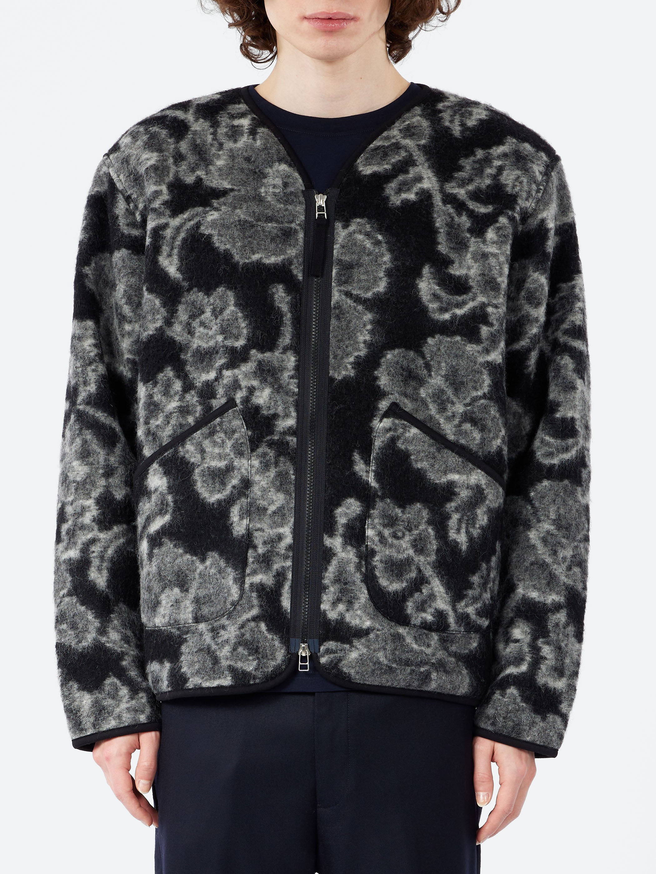 Universal Works - Flower Fleece Zip Liner Jacket in Charcoal