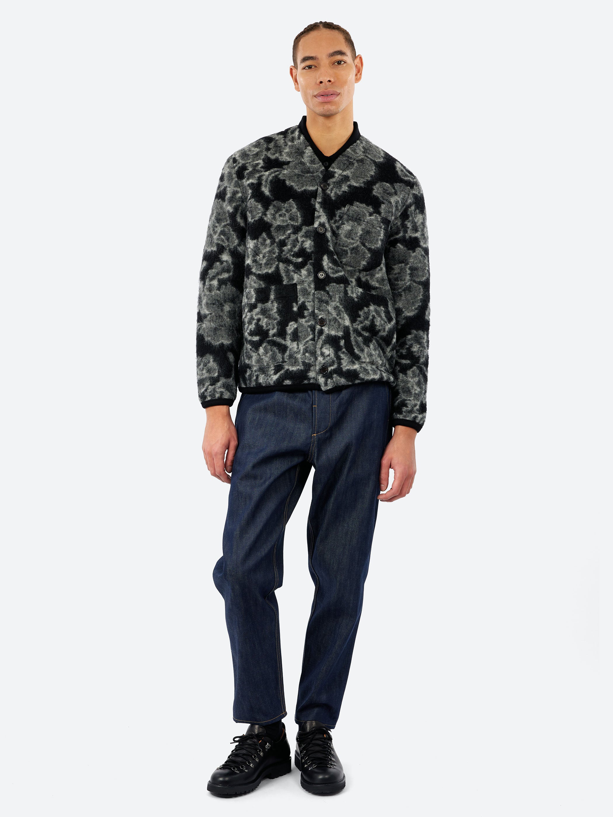 Universal Works - Flower Fleece Cardigan in Charcoal – gravitypope