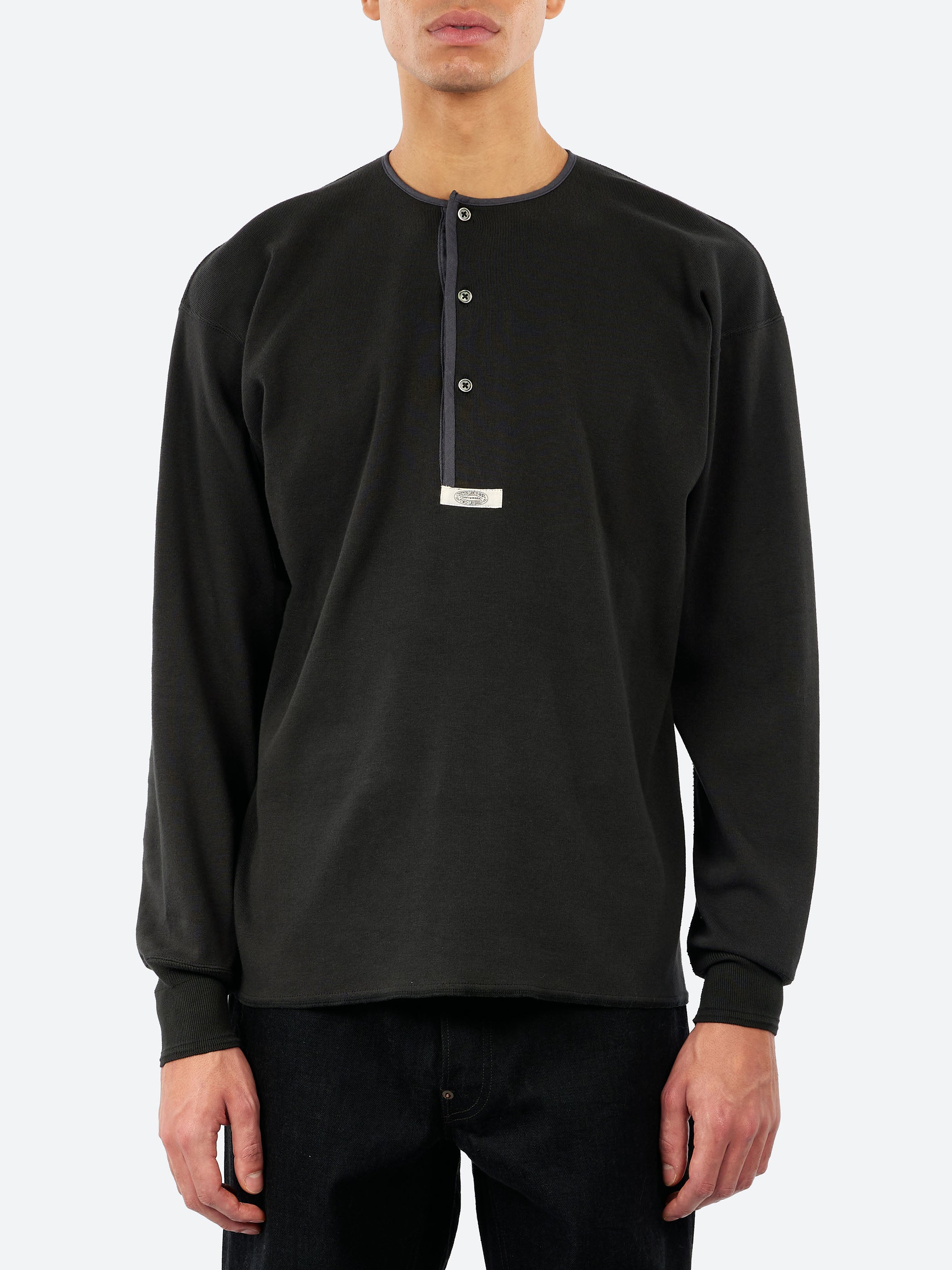 Nigel Cabourn - 40s Henry Long Sleeve Henley in Dark Navy