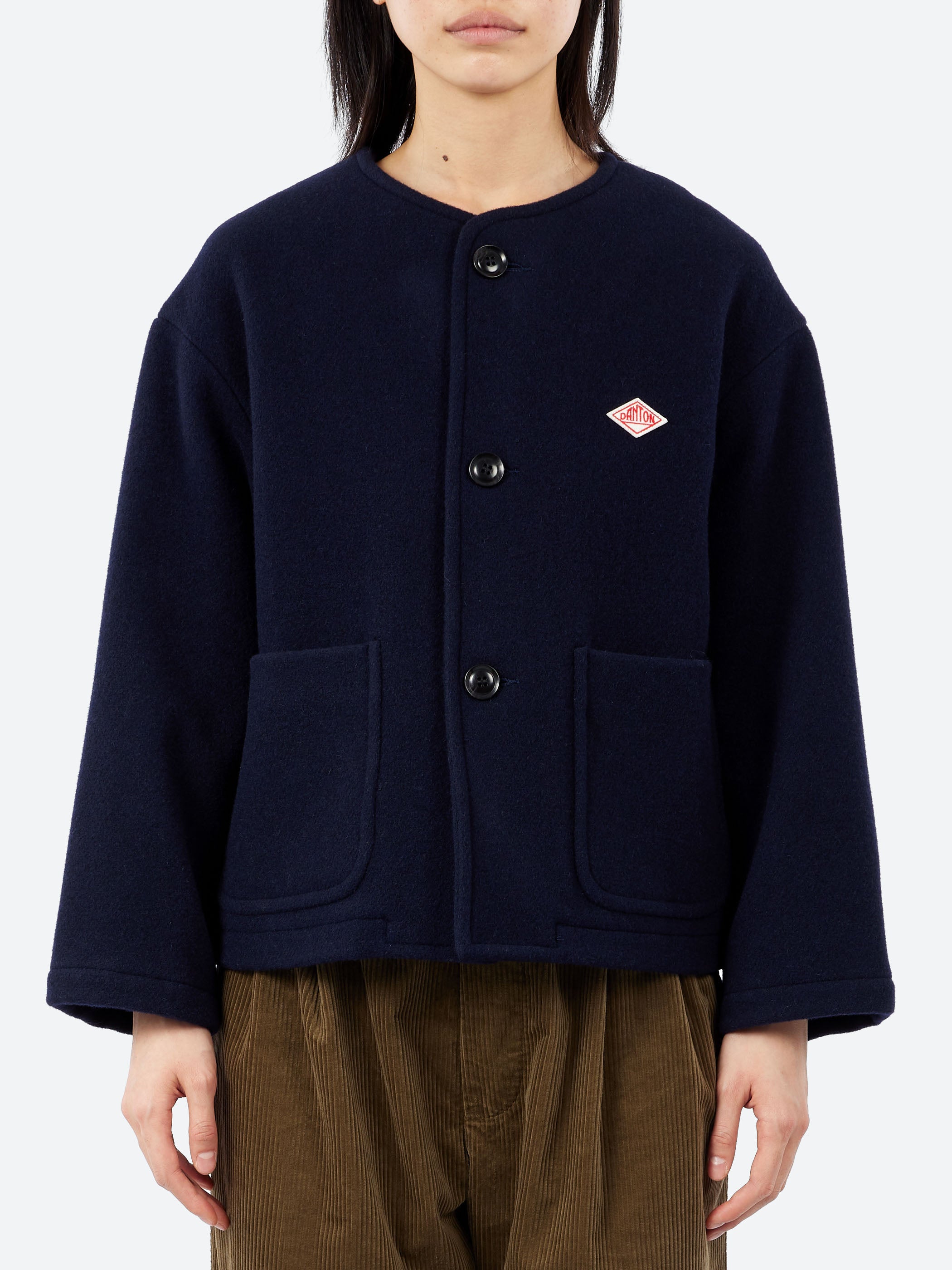 Danton - Women's Wool Light Pile Collarless Jacket in Navy